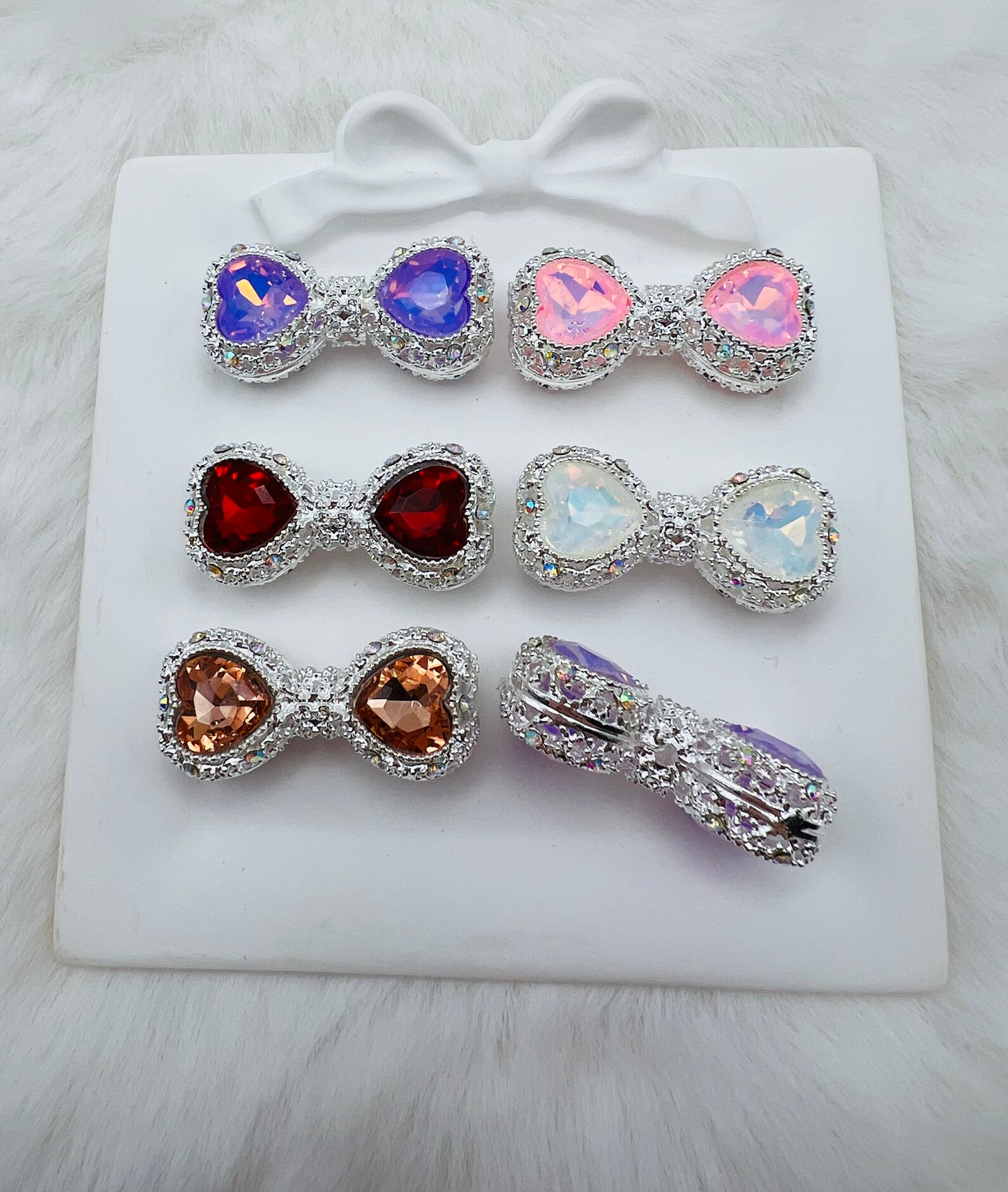 Fancy heart gem bow beads (silver outline) 5 colors