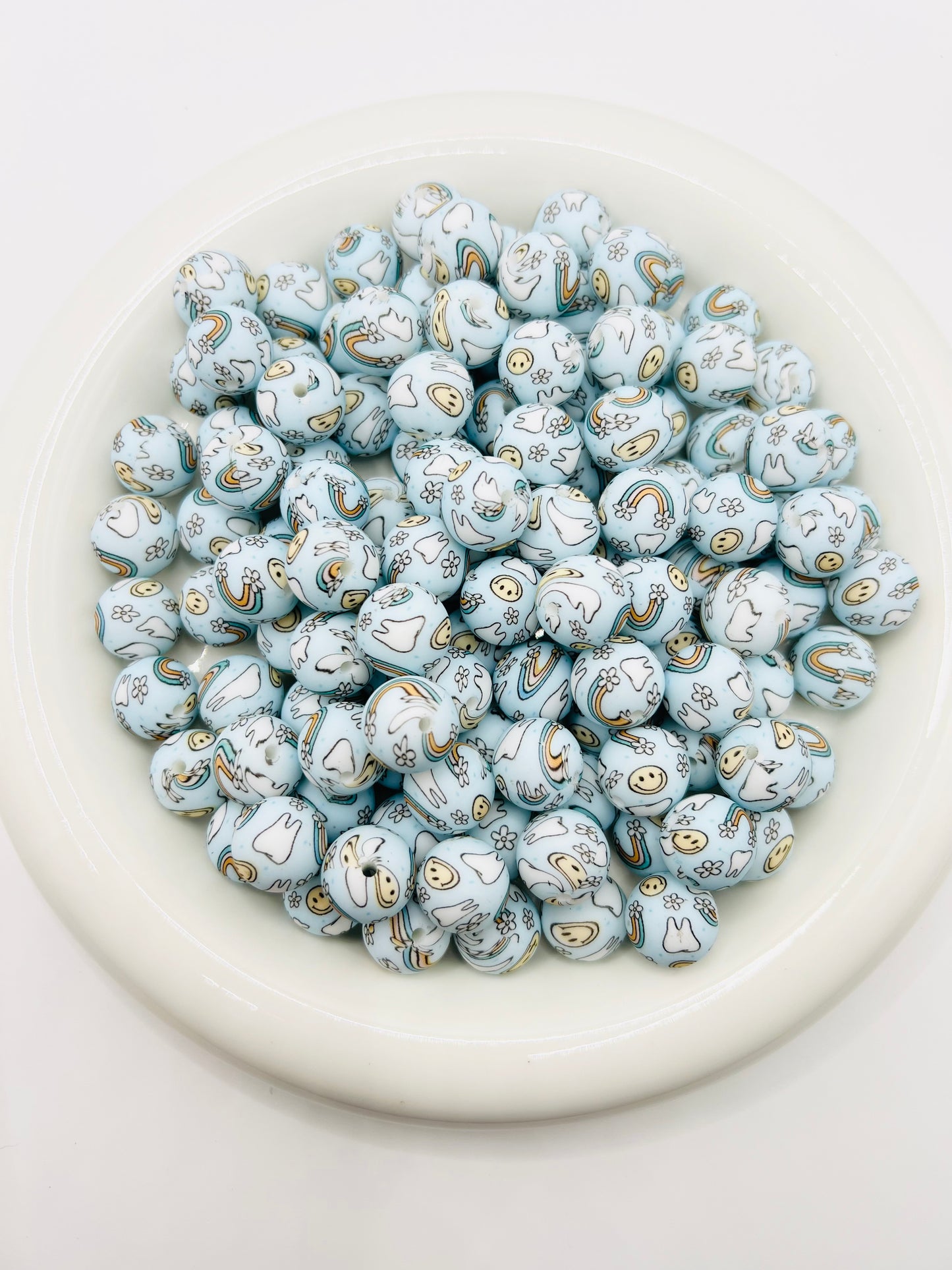 15mm happy dental printed silicone beads