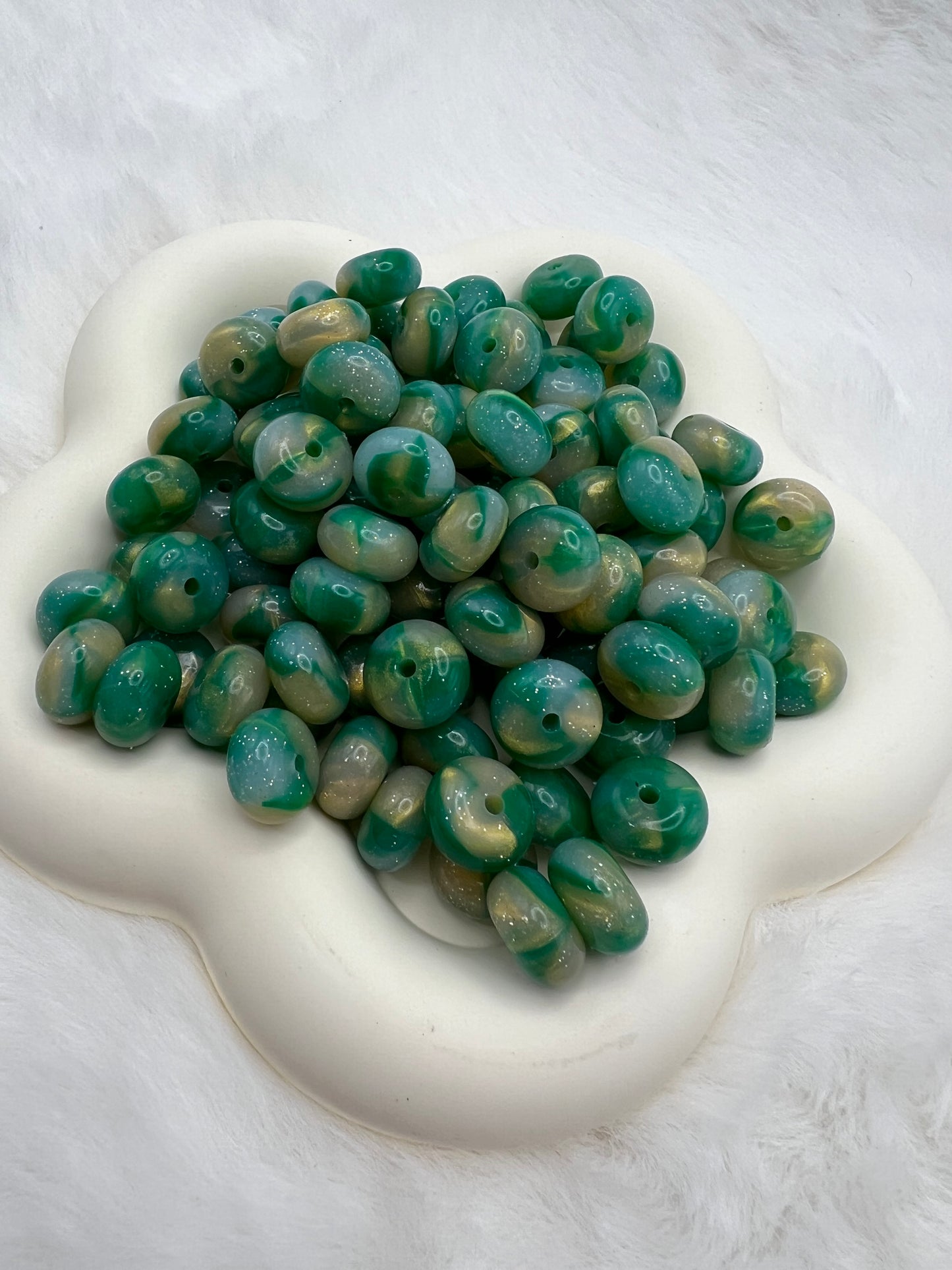 14mm emerald gold shiny glitter swirl silicone abacus spacers