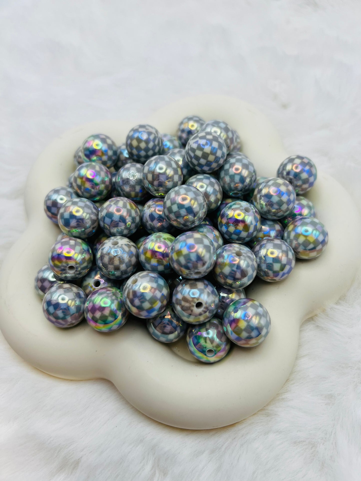 15mm acrylic AB checkered beads (6 different colors)