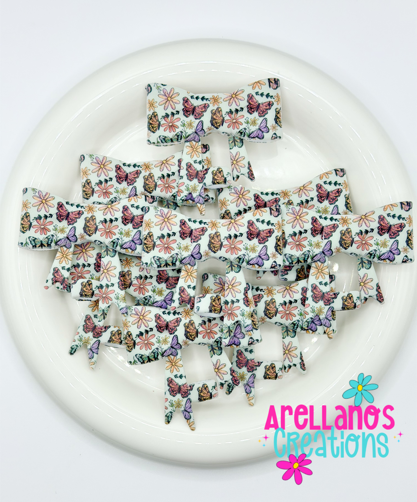 #317 Butterfly Daisy Meadow Large Bow Straw Topper