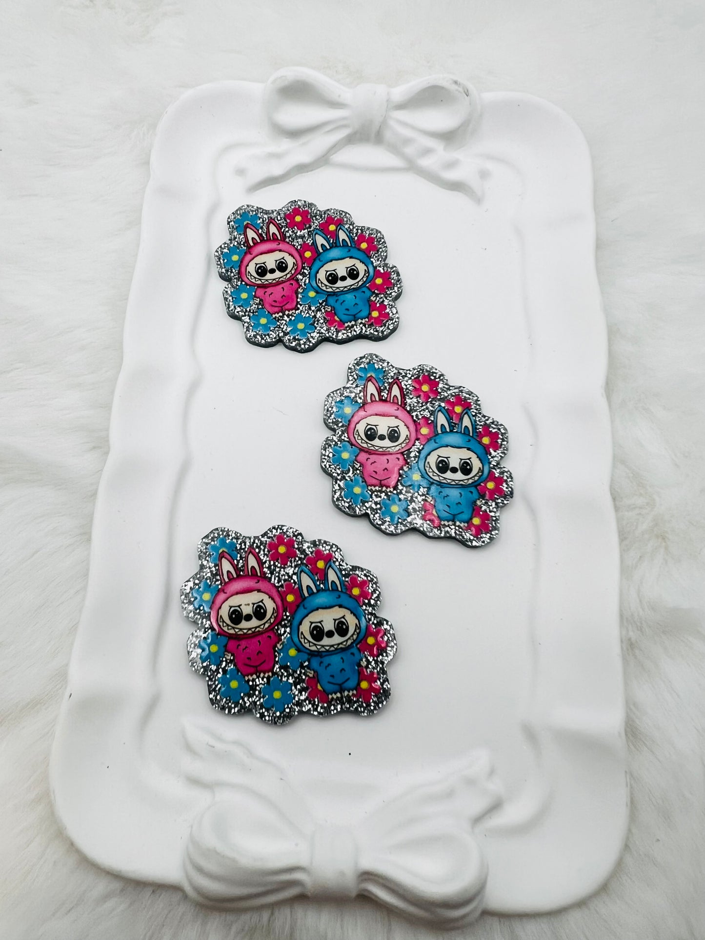 Floral labu monsters glitter flatback acrylic