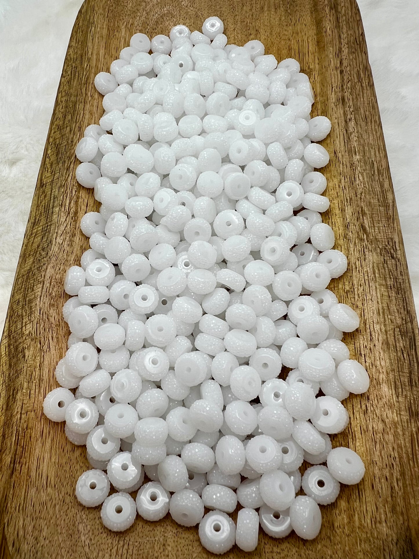 Icy white glitter spacers 12mm (pack of 20)