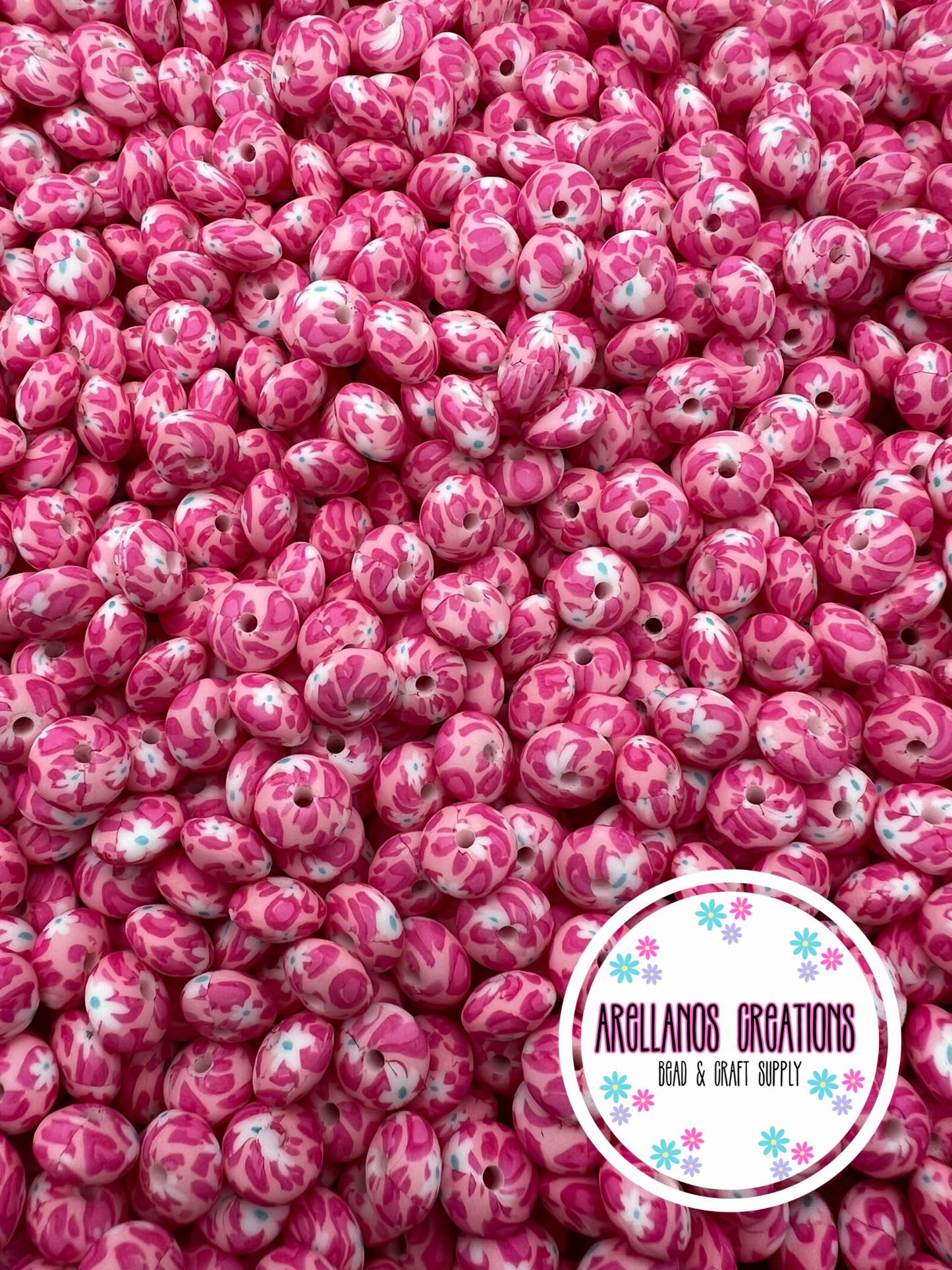 12mm pink daisy leopard print silicone lentil spacers EXCLUSIVE