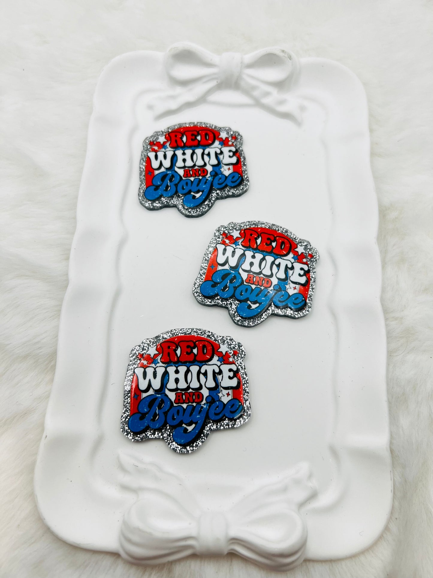 Red white & boujee glitter flatback acrylic