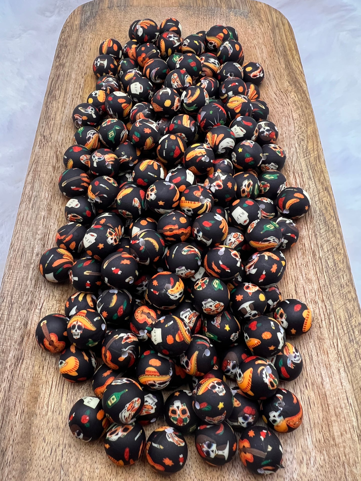 15mm day of the dead silicone beads (black)