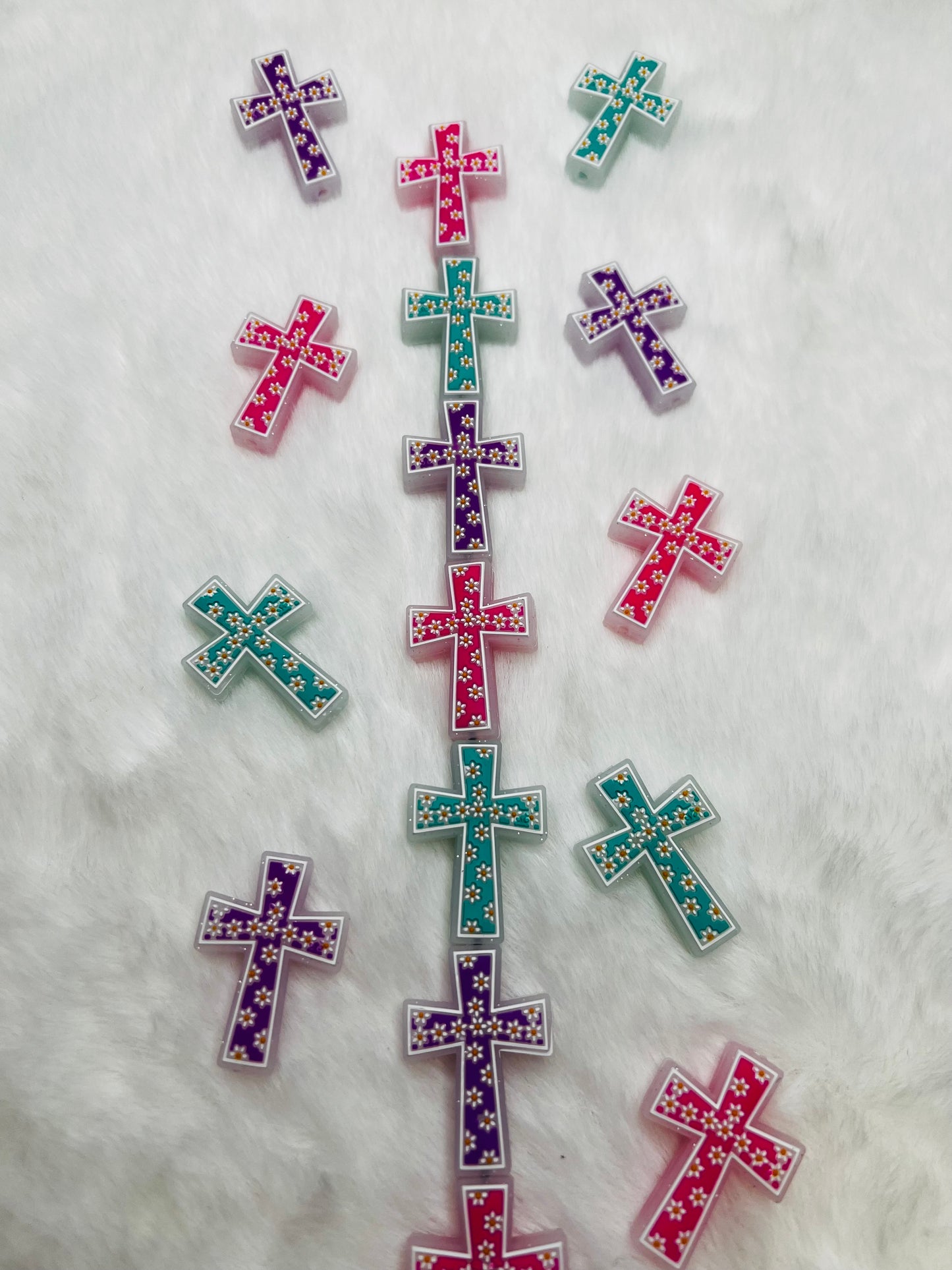3D Clear glitter floral cross focal