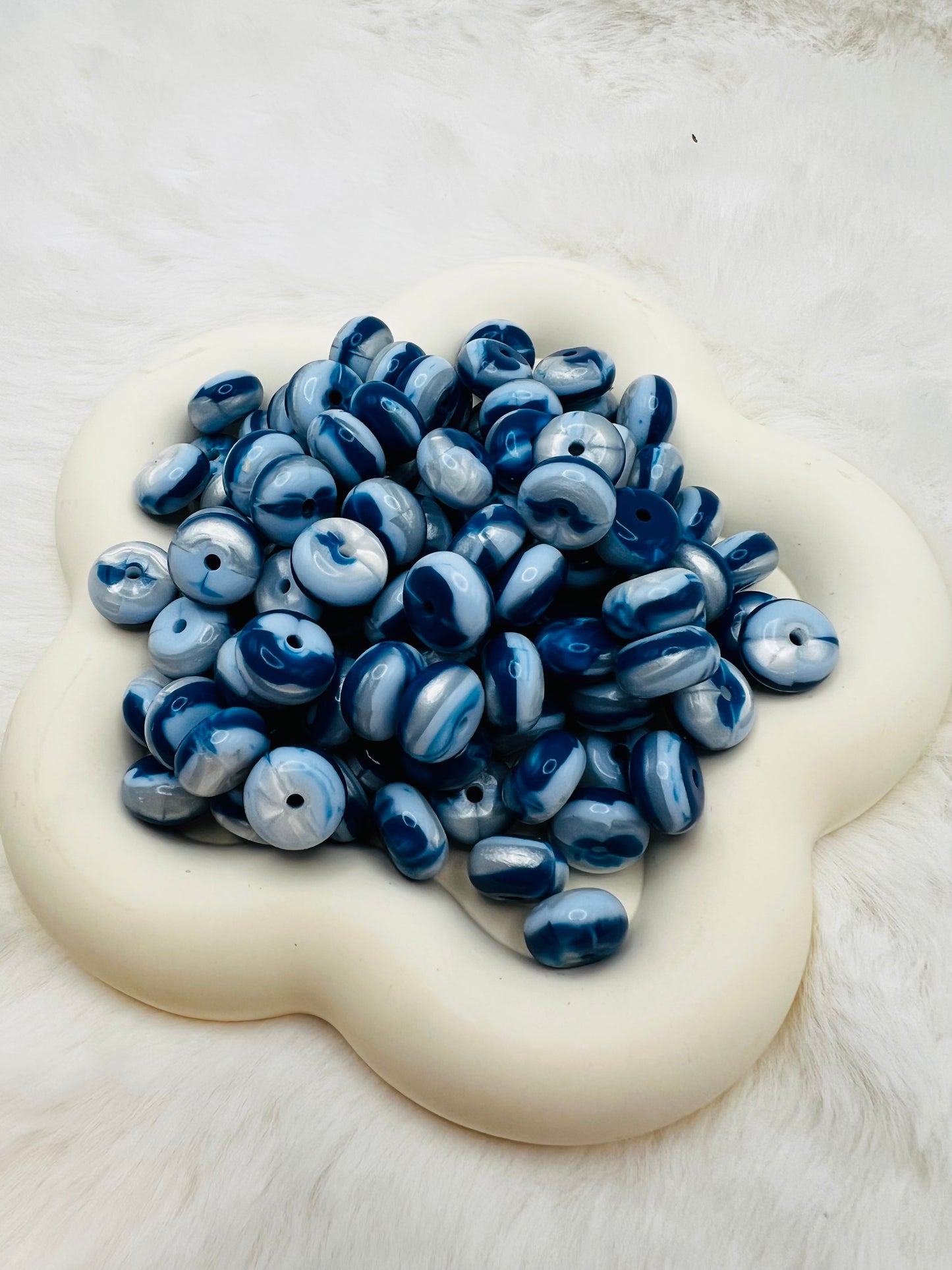 14mm deep blue shiny swirl abacus spacers