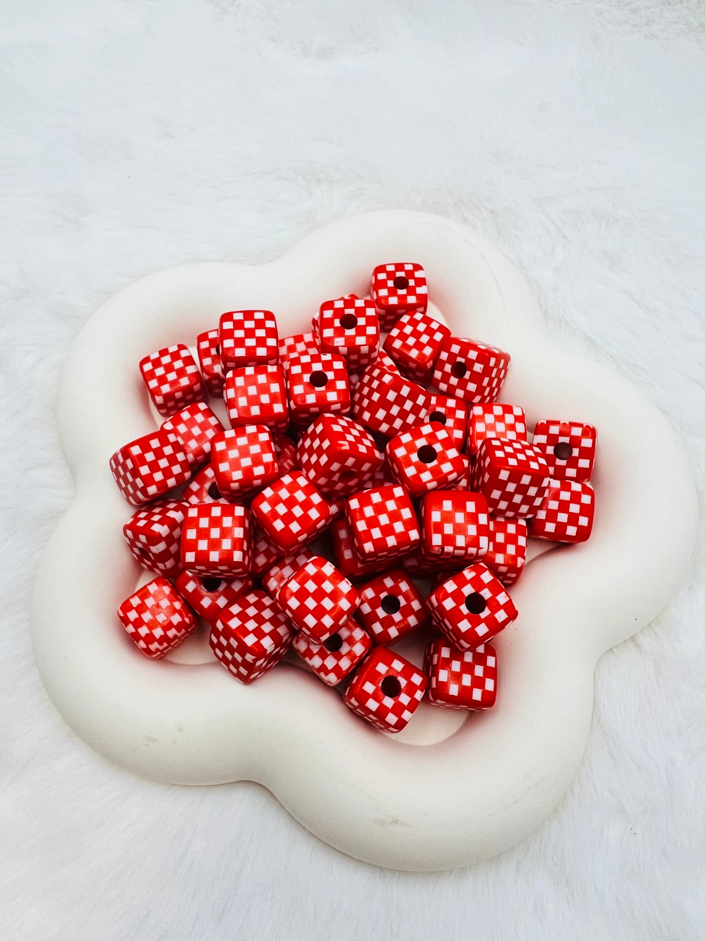 15mm acrylic checkered cube beads (5 different colors)