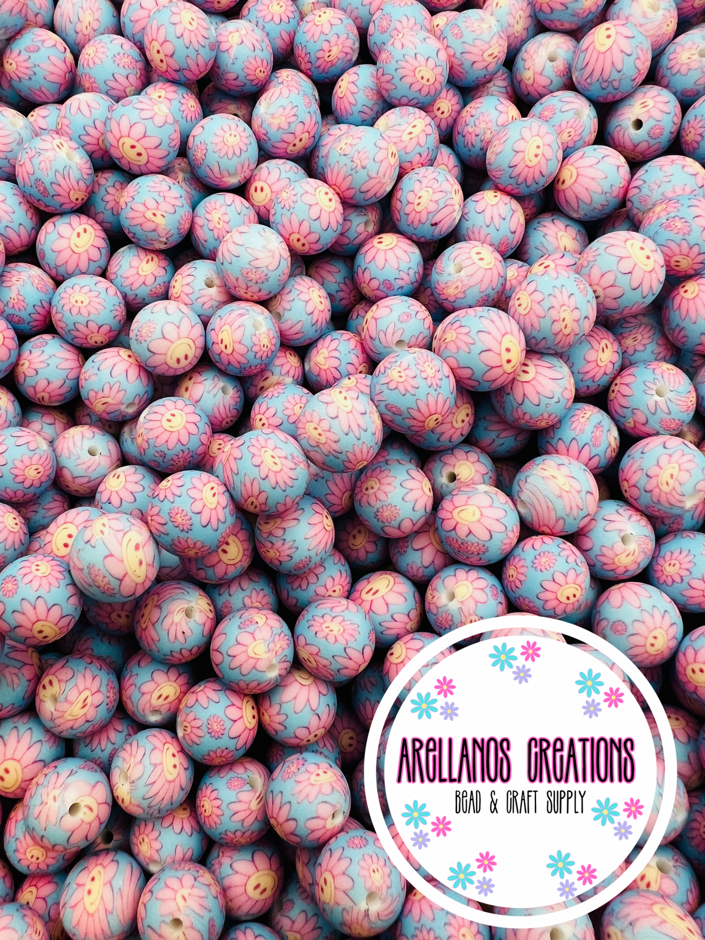 15mm smiley daisy silicone beads EXCLUSIVE