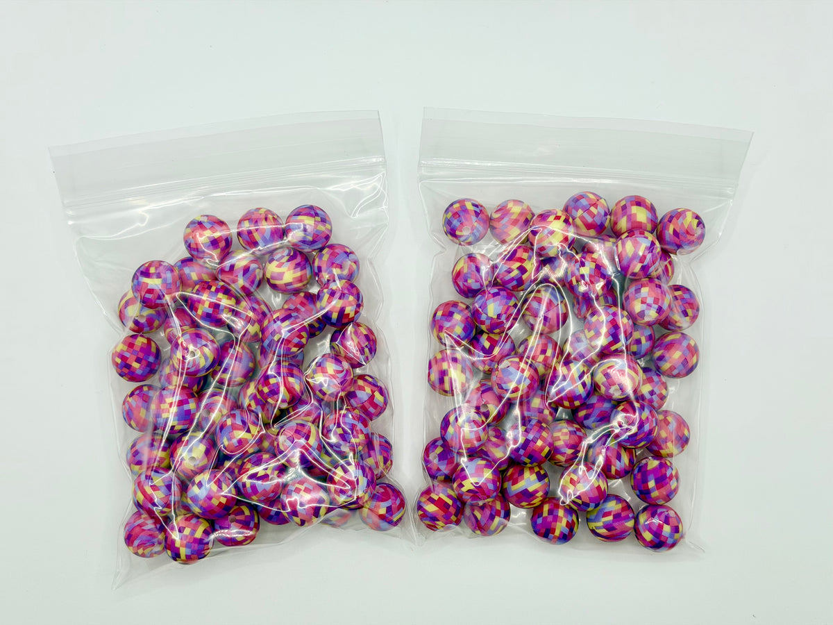 Disco checkered 50ct 15mm silicone beads