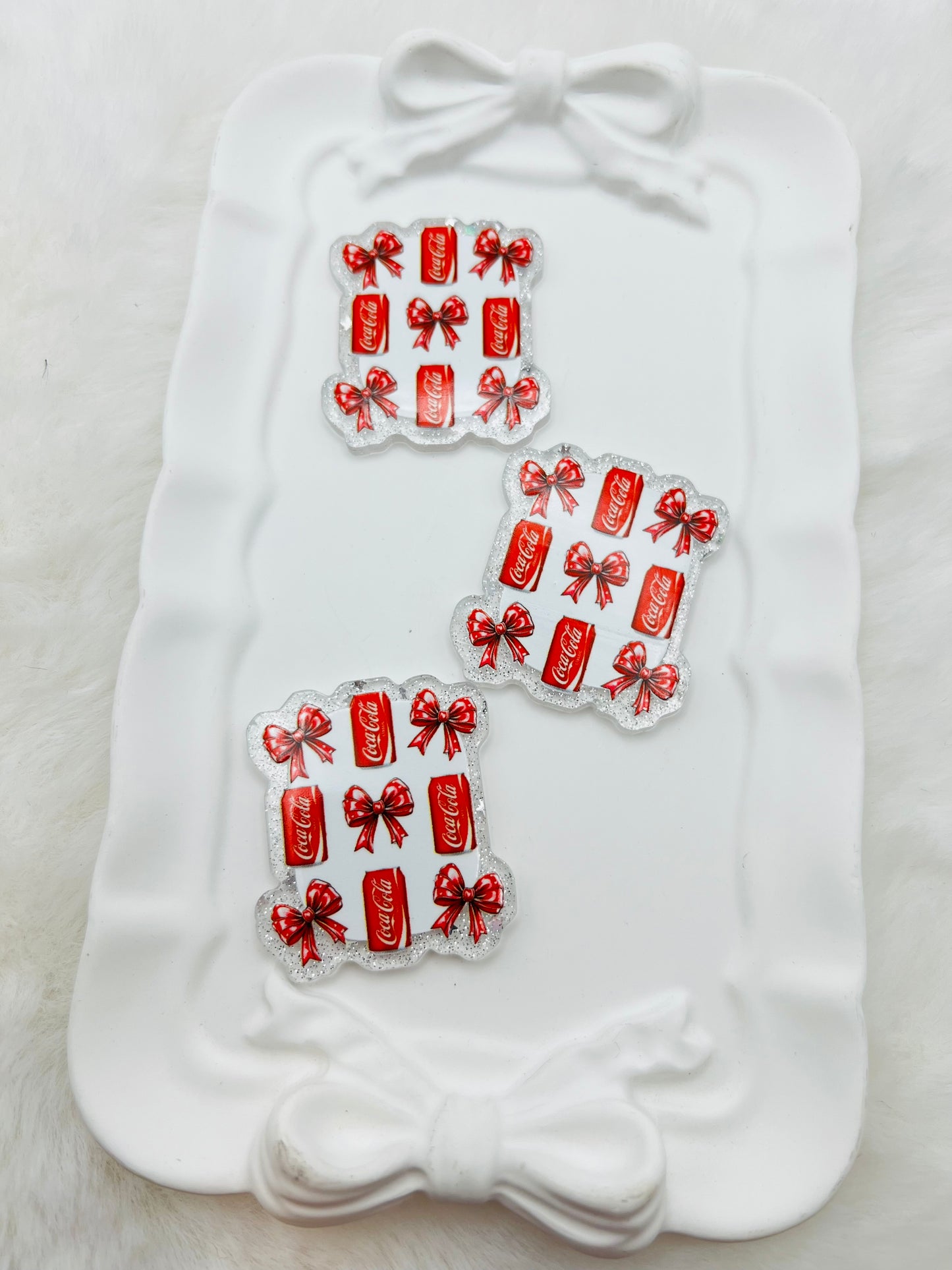 Cola & bows glitter flatback acrylic