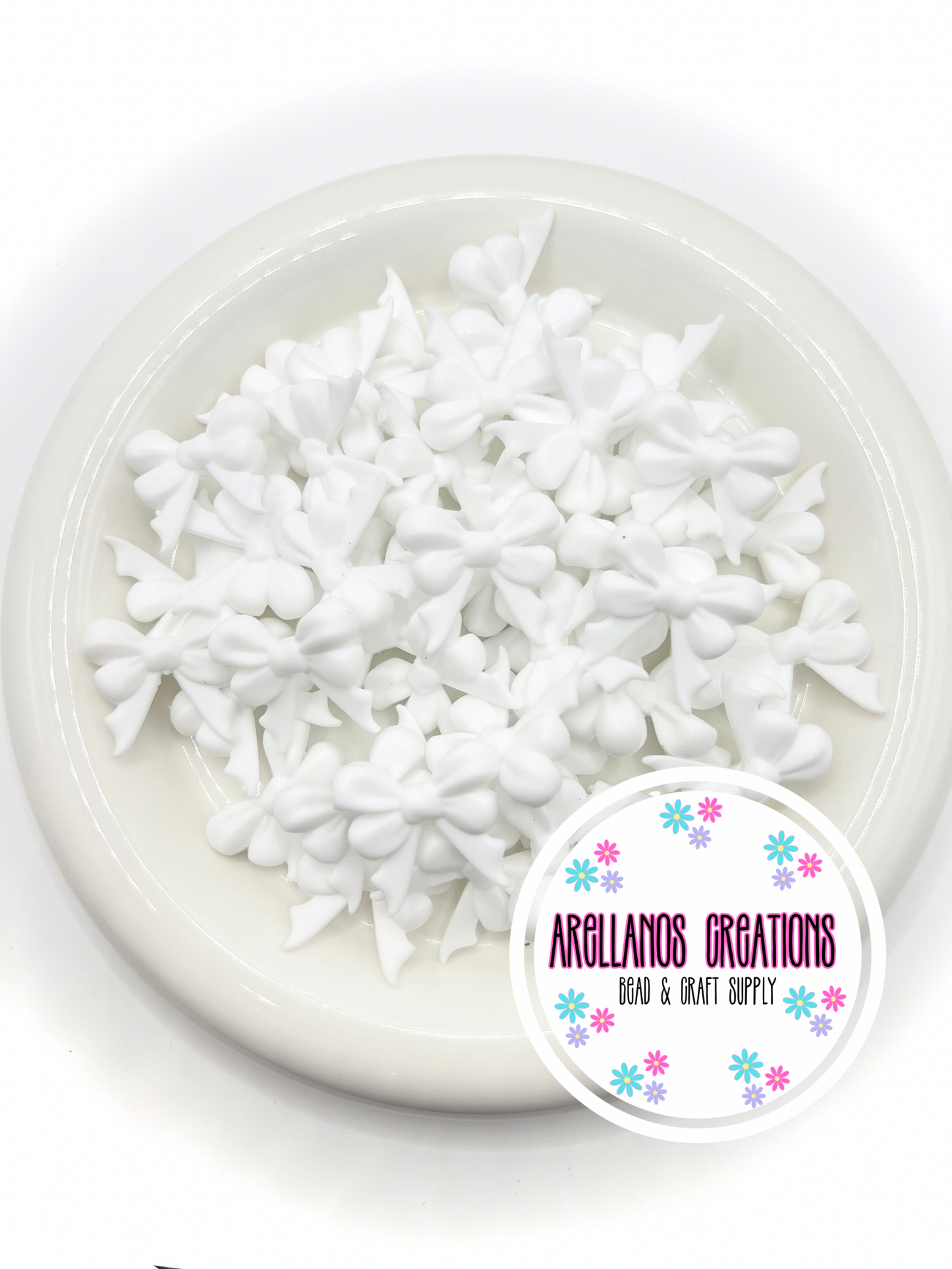 3D white double ribbon w/ tail bow EXCLUSIVE focal