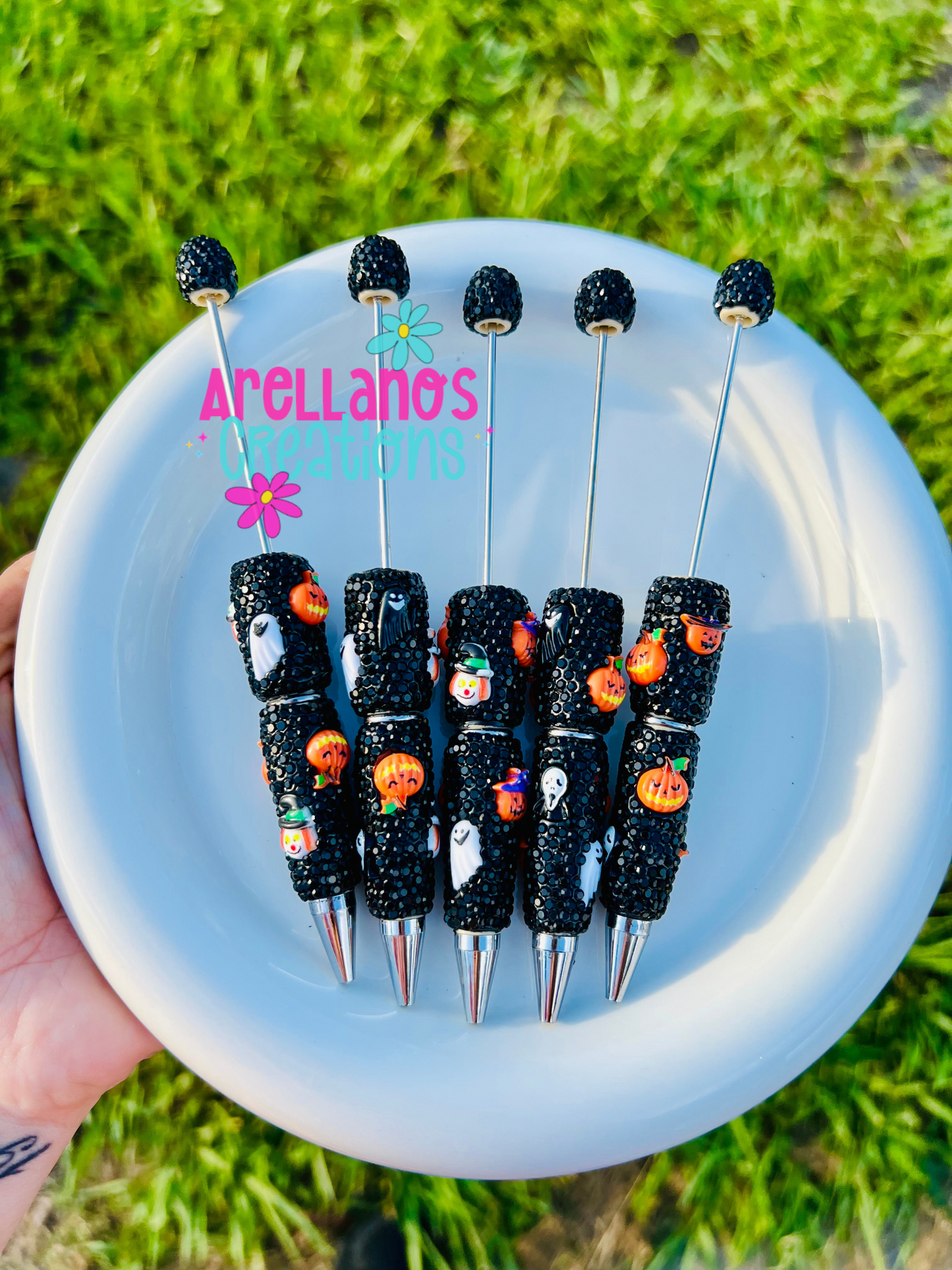 Super blingy spooky season rhinestone pens W/charms