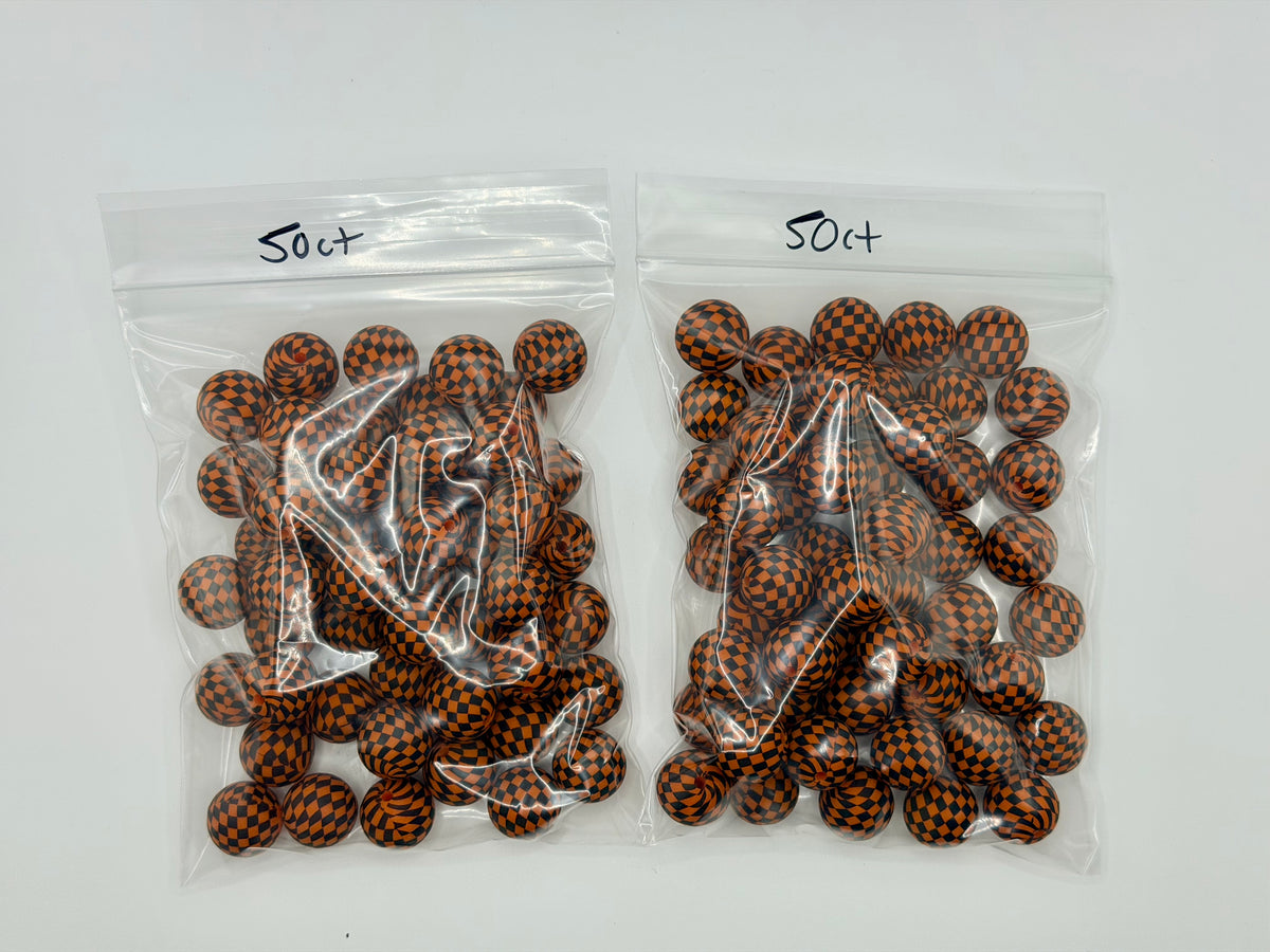 Orange checkered 50ct 15mm silicone beads