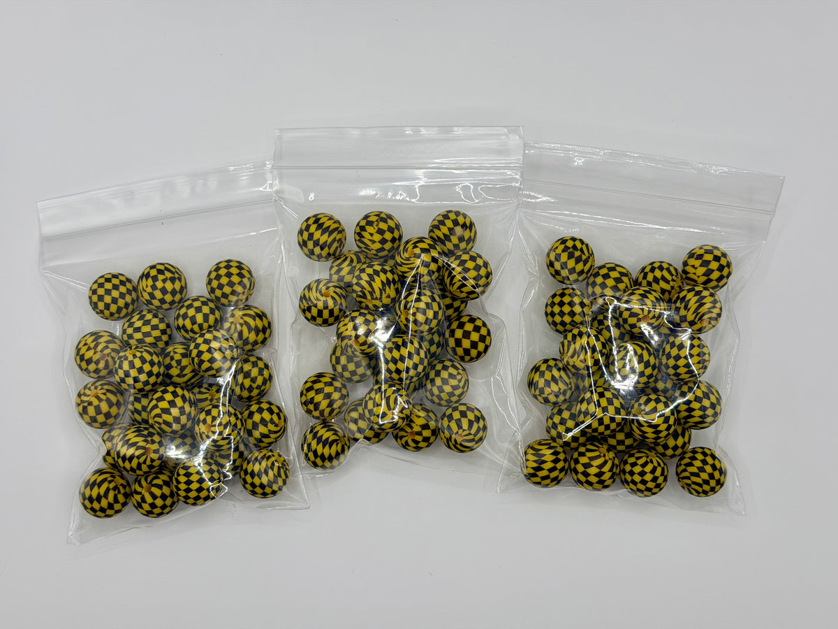 Yellow checkered 25ct 15mm silicone beads