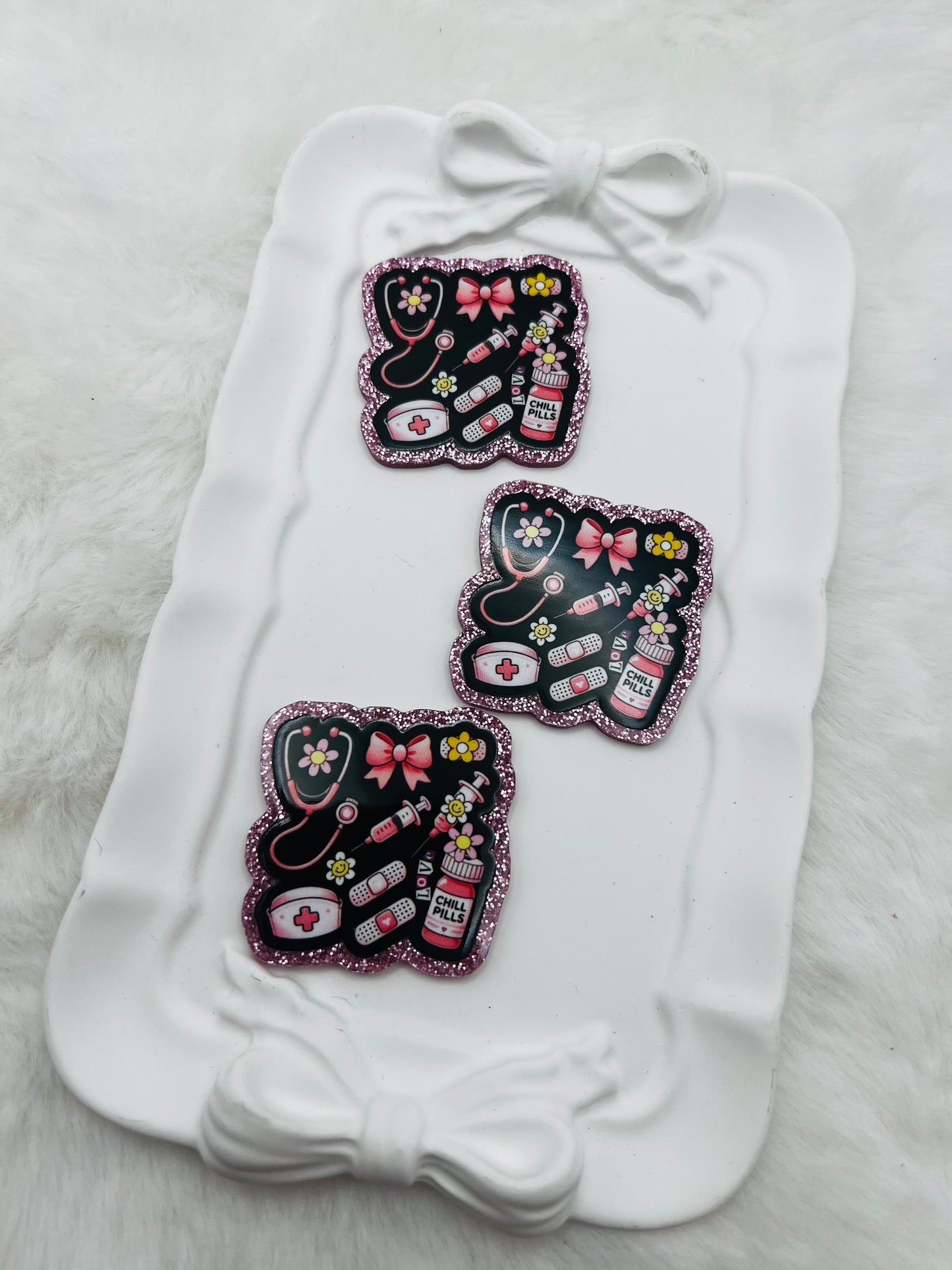 Cute nurse aesthetic glitter flatback acrylic