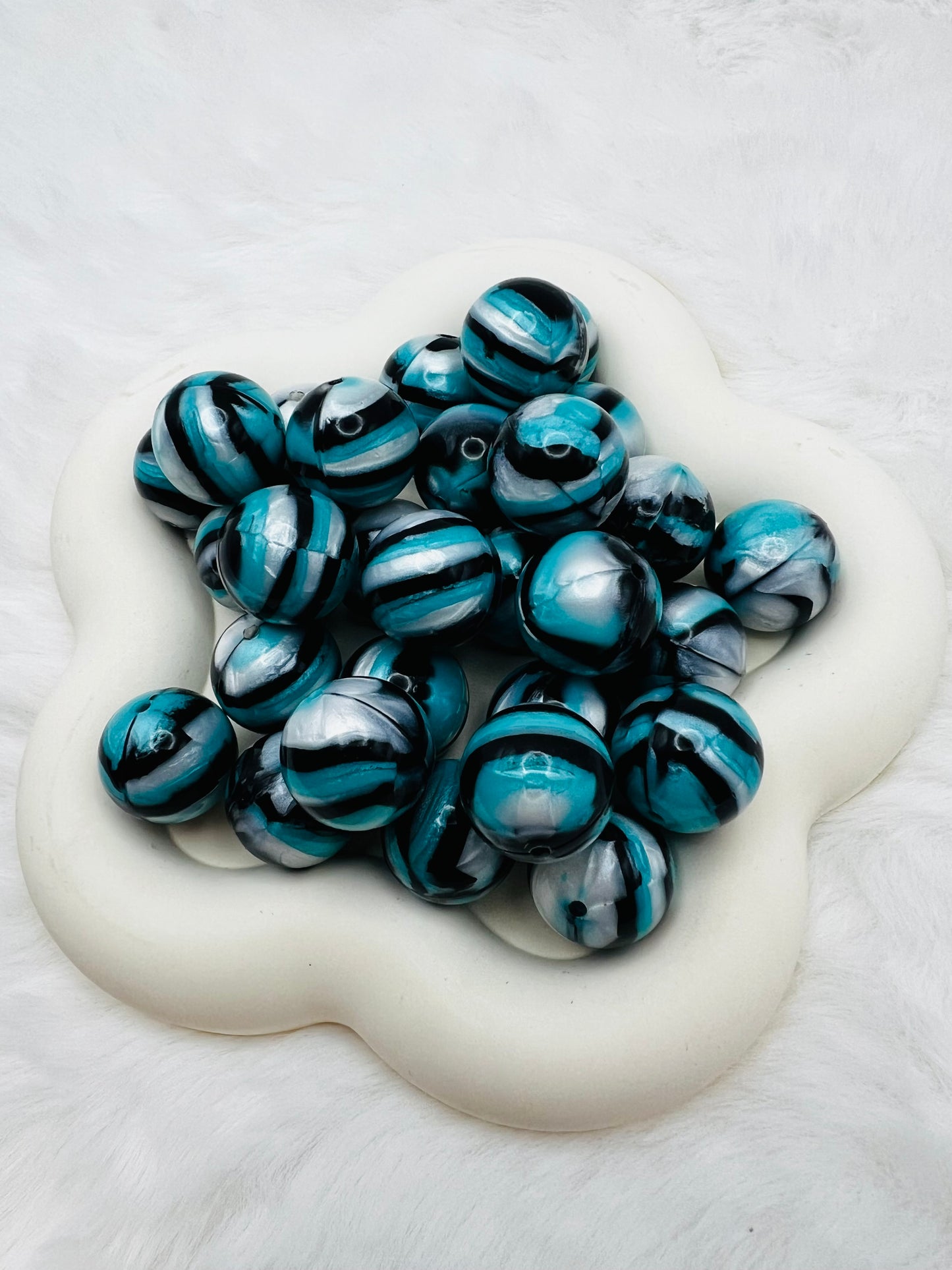 19mm midnight turquoise shiny swirl silicone beads