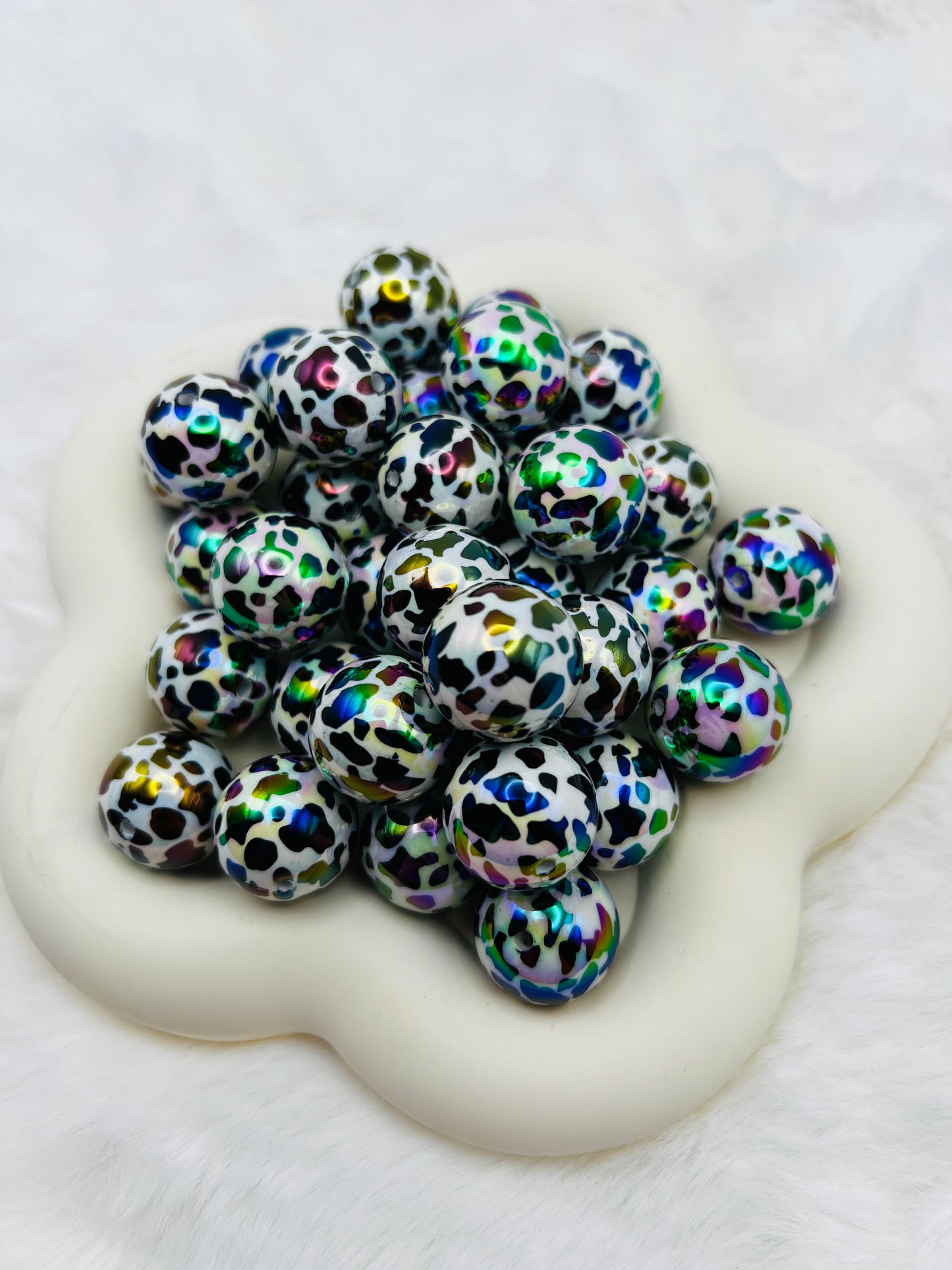 Black cow print 20mm AB bubblegum beads