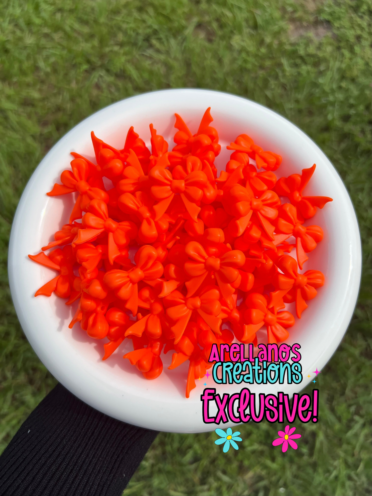 3D vivid orange ribbon bow W/ tail EXCLUSIVE focal