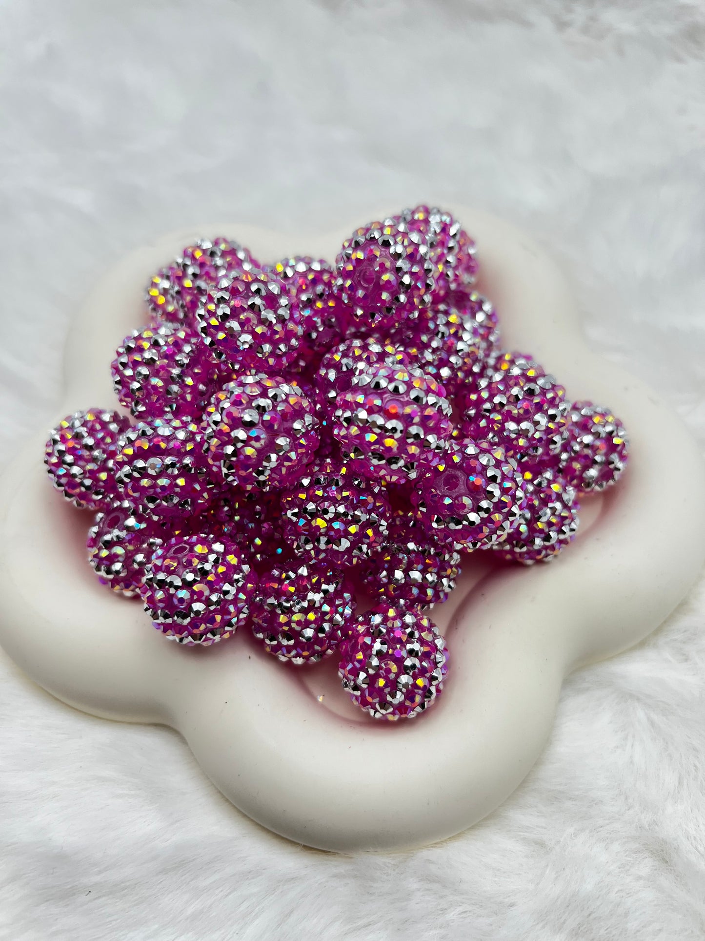 Pink & silver 20mm striped rhinestone beads