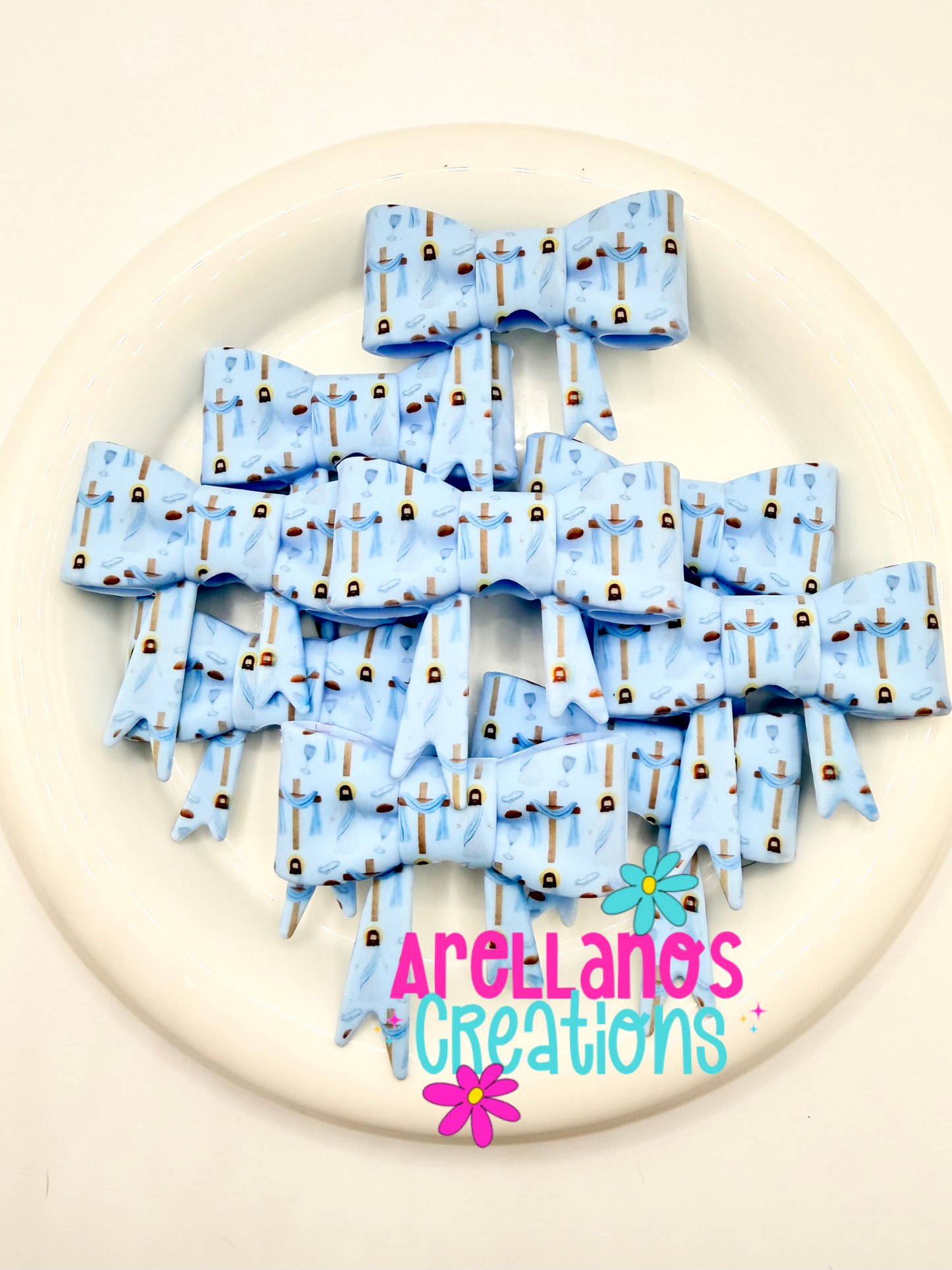 #194 Blue Jesus & Cross Large Bow Focal