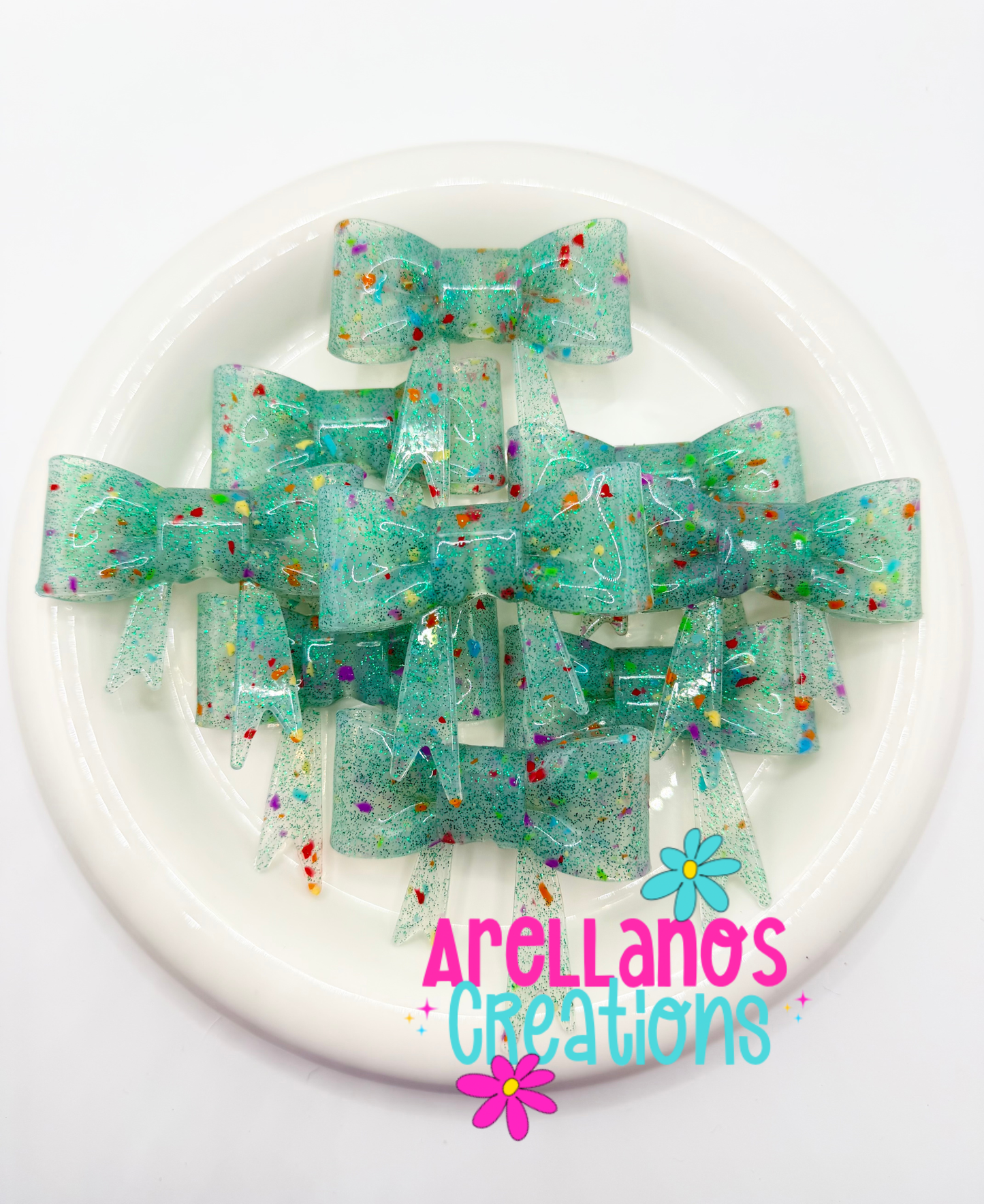 #198 Green Clear Confetti Shiny Large Bow Focal