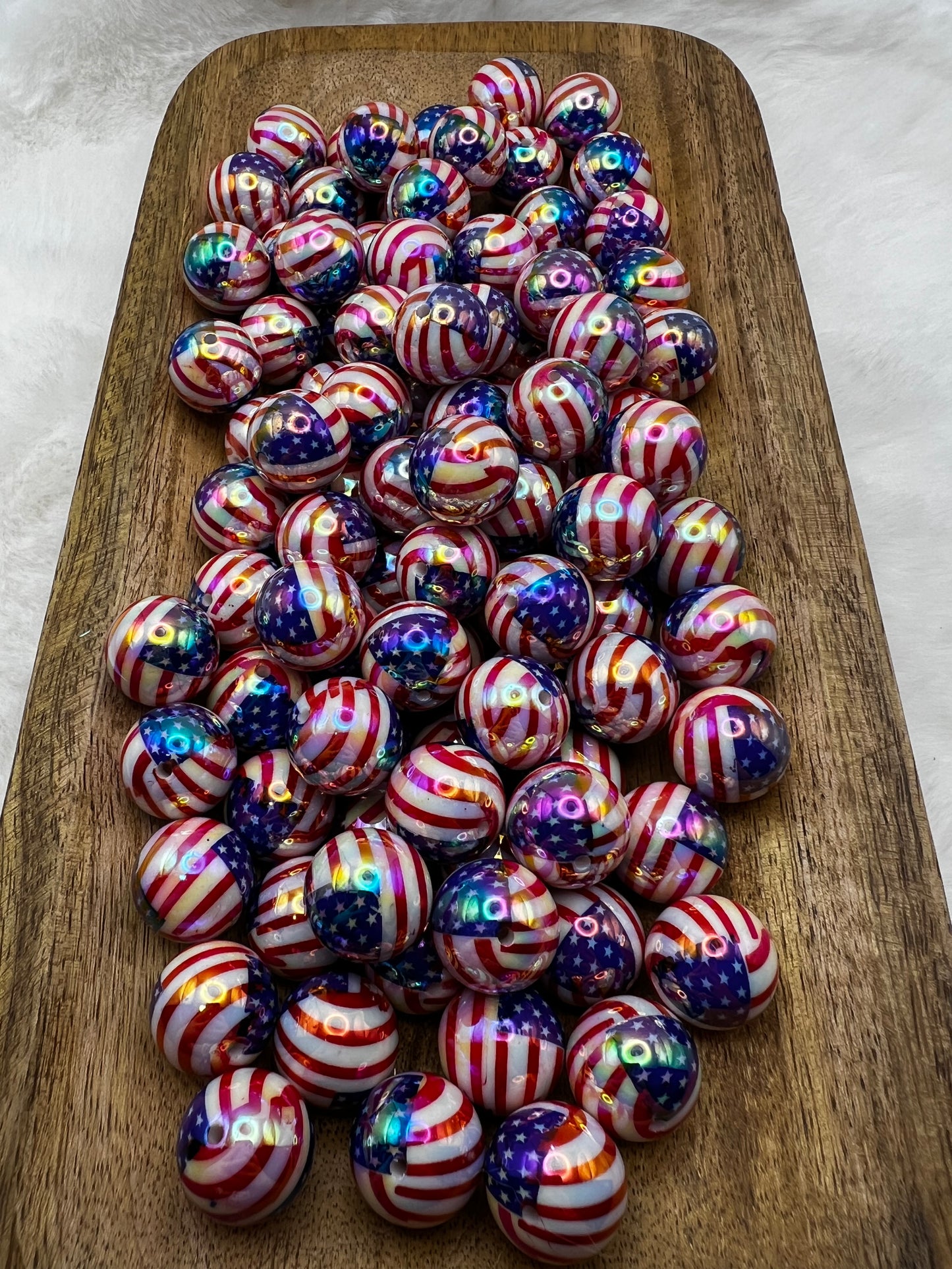 American flag 20mm Bubblegum beads
