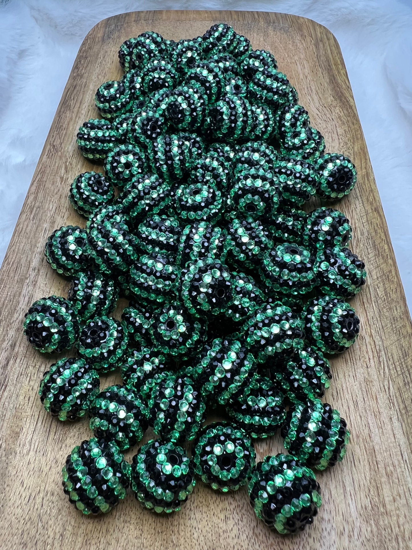 Green & black stripe 20mm rhinestone beads
