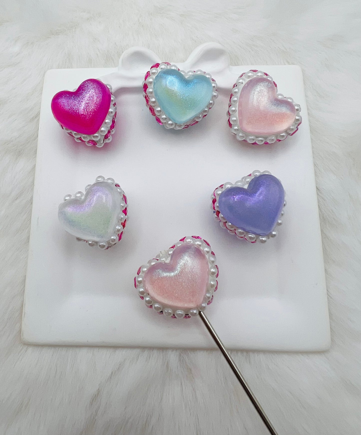 3D fancy acrylic pearlescent heart beads 20mm (5 colors)
