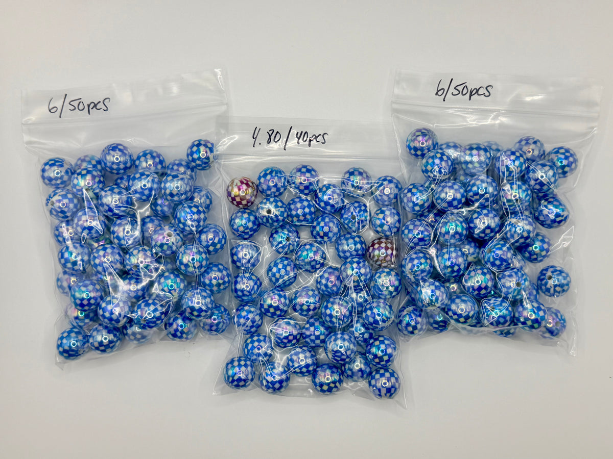 16mm blue checkered acrylic bead packs