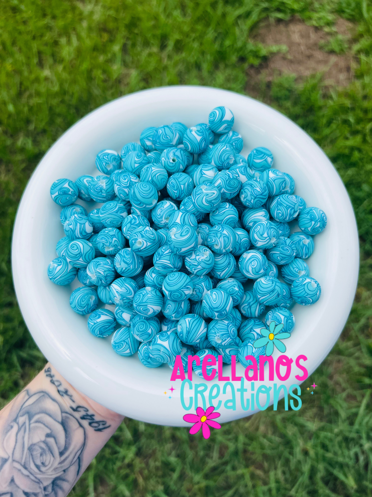 15mm ocean wave printed silicone beads