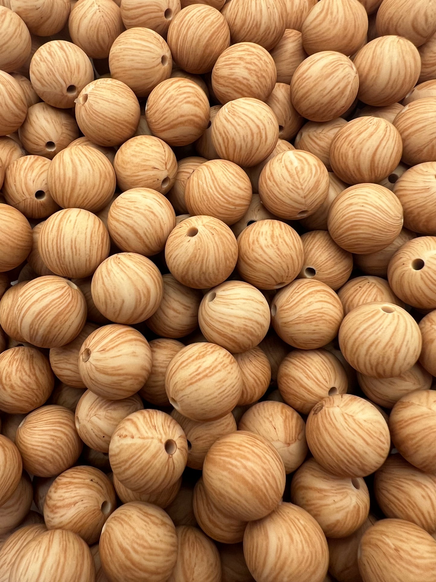 15mm light brown wooden design silicone beads