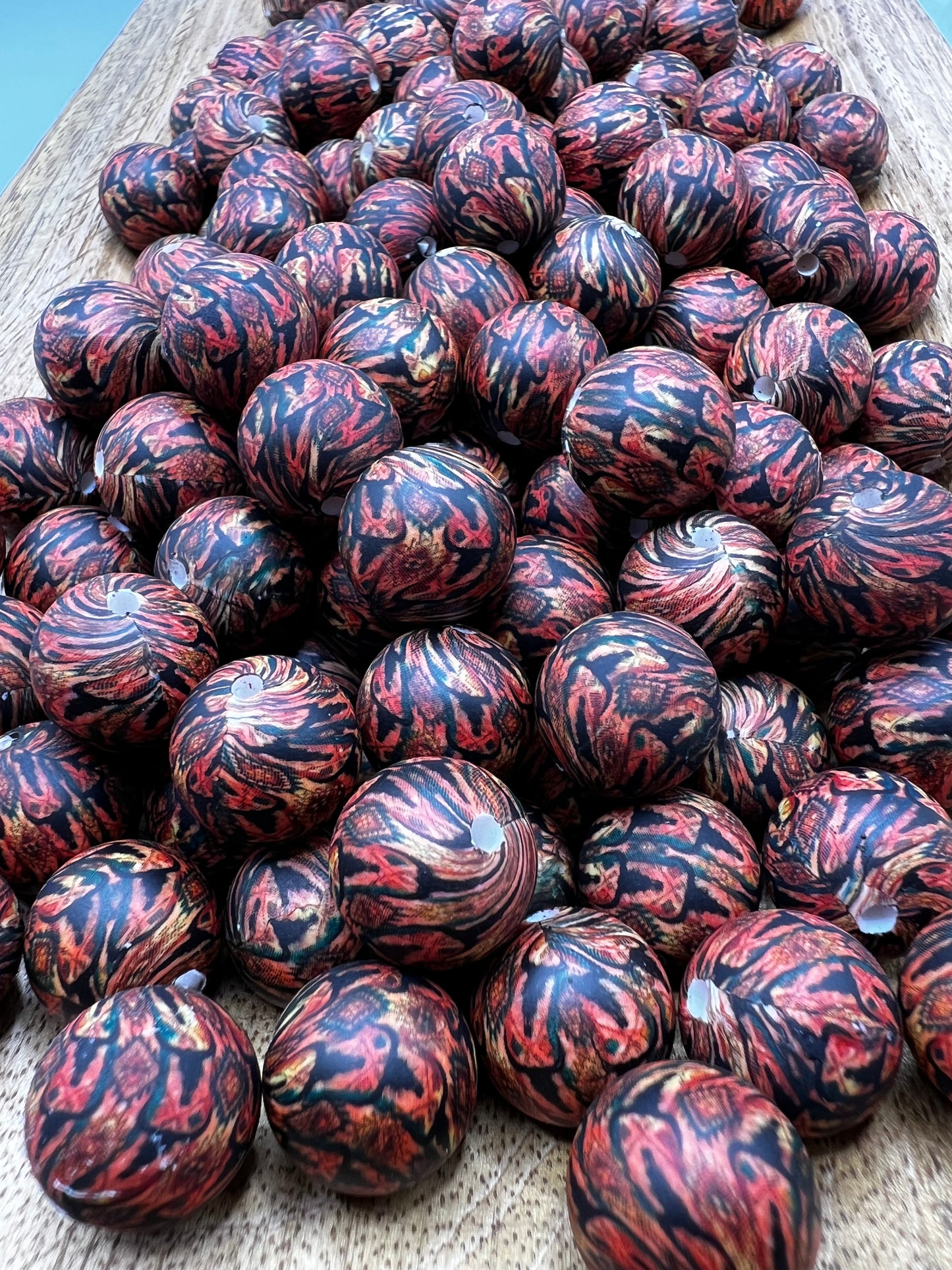 Fire Aztec Silicone Beads 15mm (Sold Individually)
