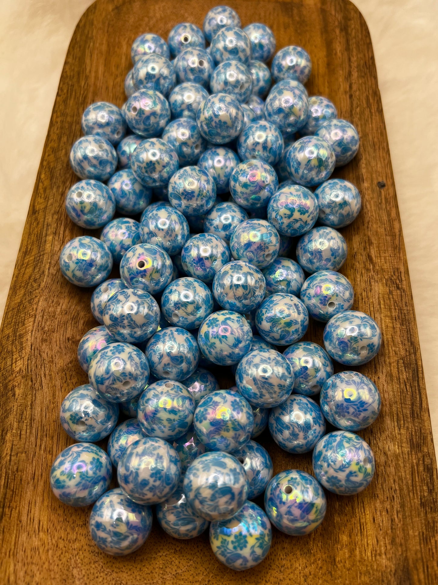 20mm baby blue floral bubblegum beads