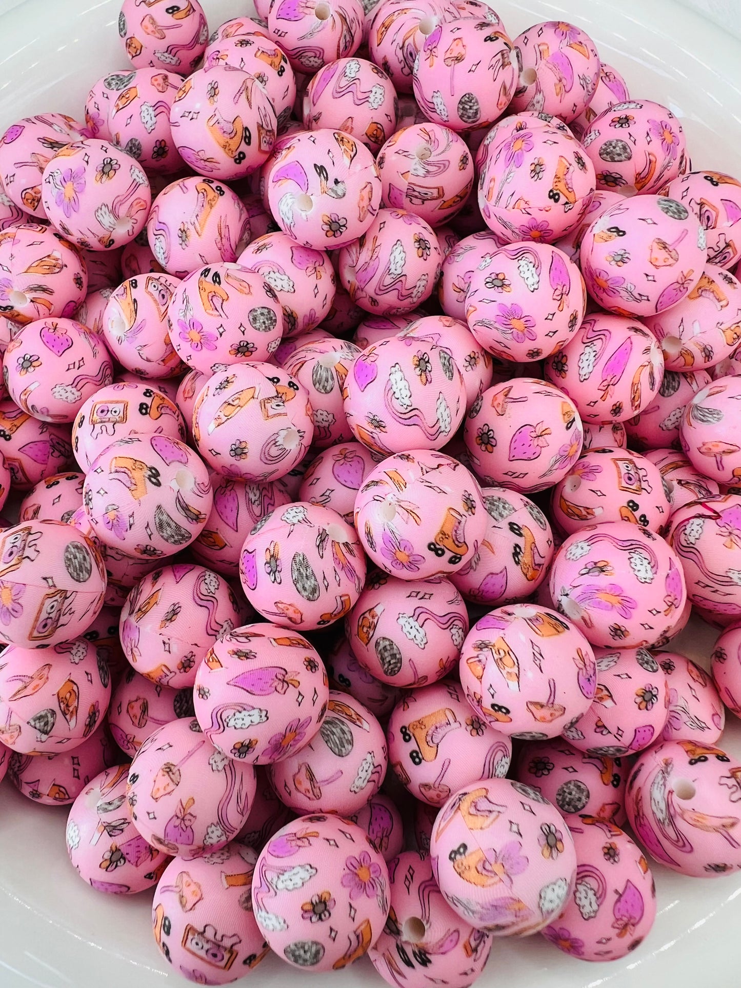 15mm pink groovy printed silicone beads