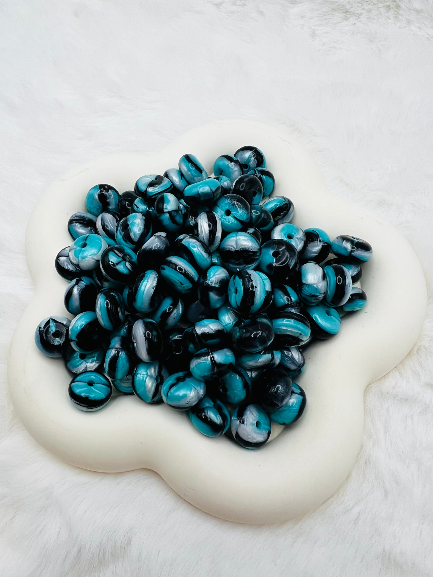 14mm midnight turquoise shiny swirl abacus spacers