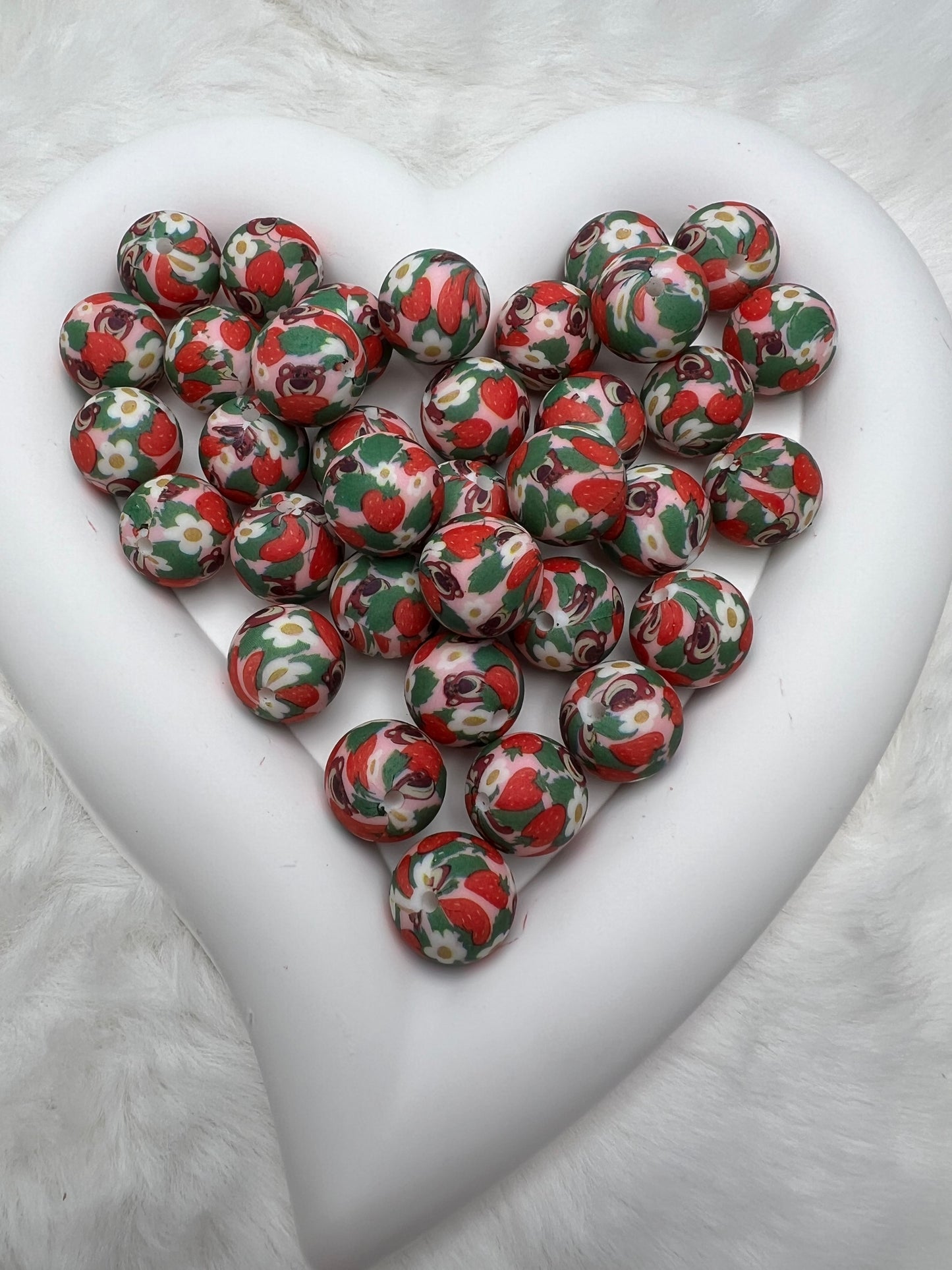 Strawberry Bear 15mm silicone beads (sold individually)