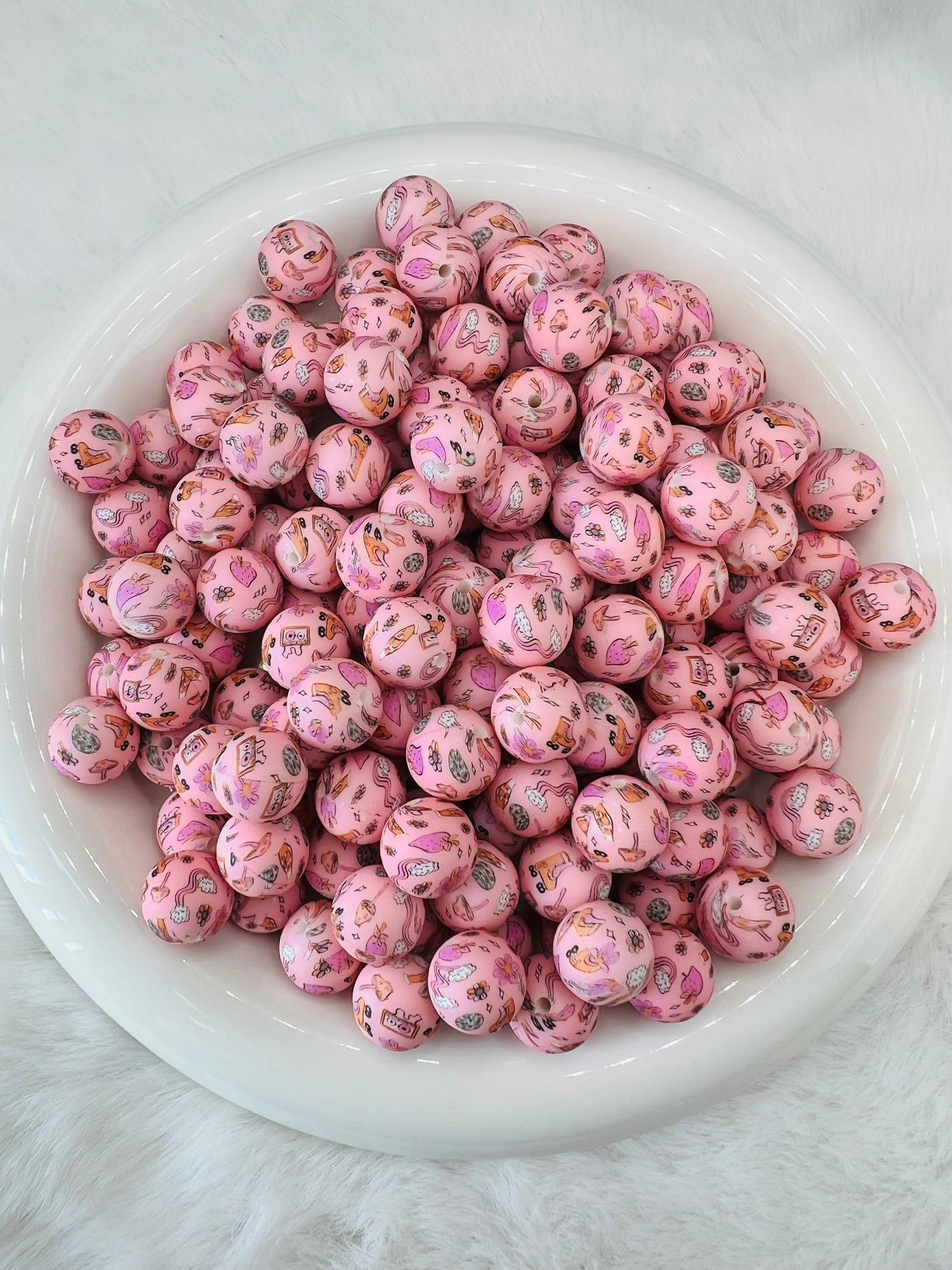 15mm pink groovy printed silicone beads