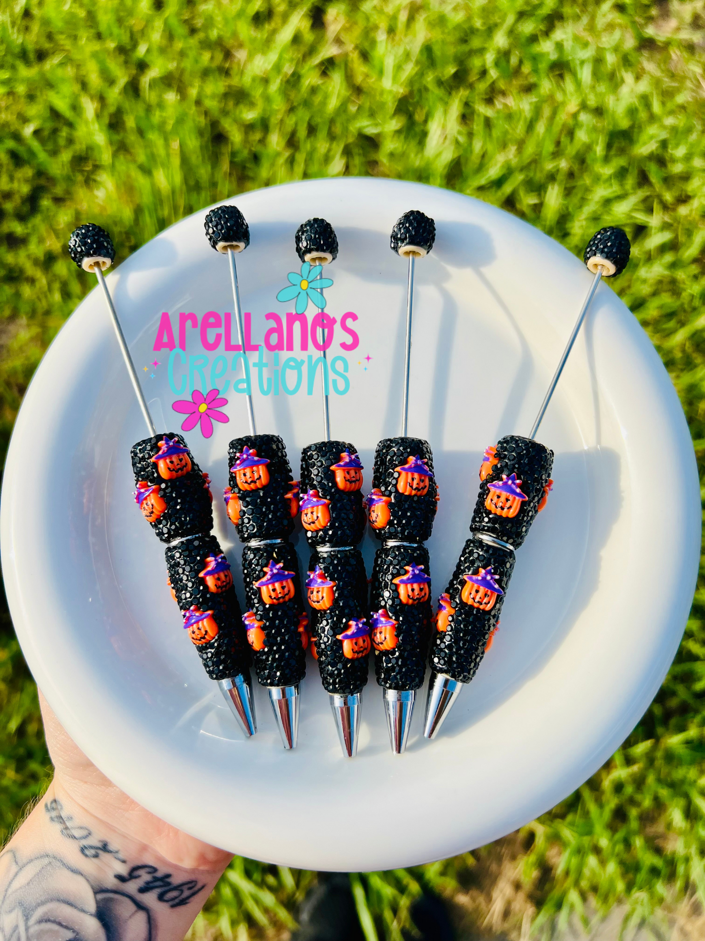 Super blingy spooky season rhinestone pens W/charms