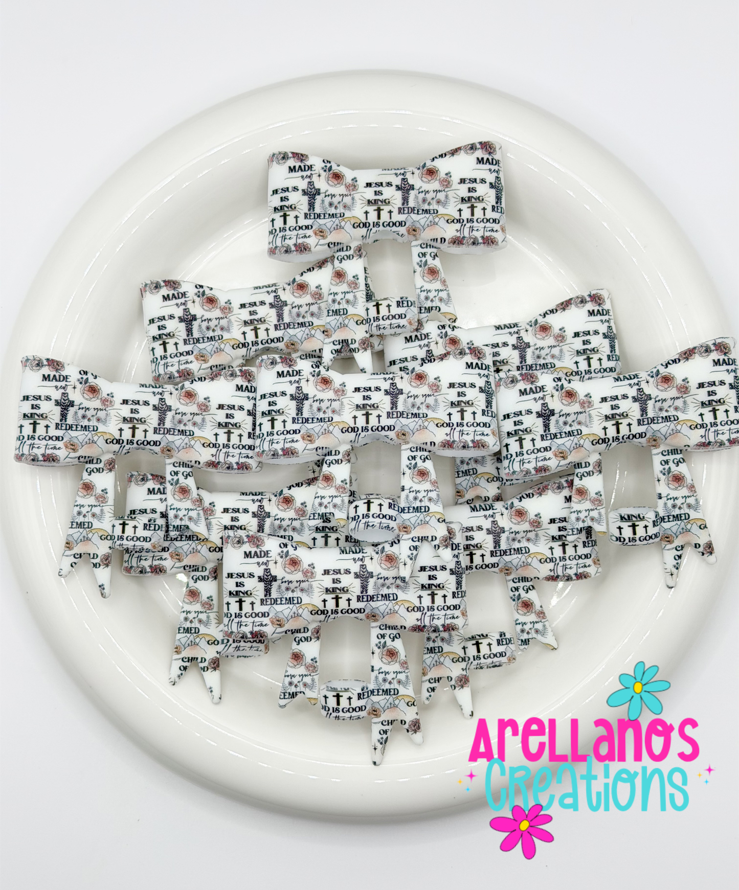 #310 God Is Good Large Bow Straw Topper