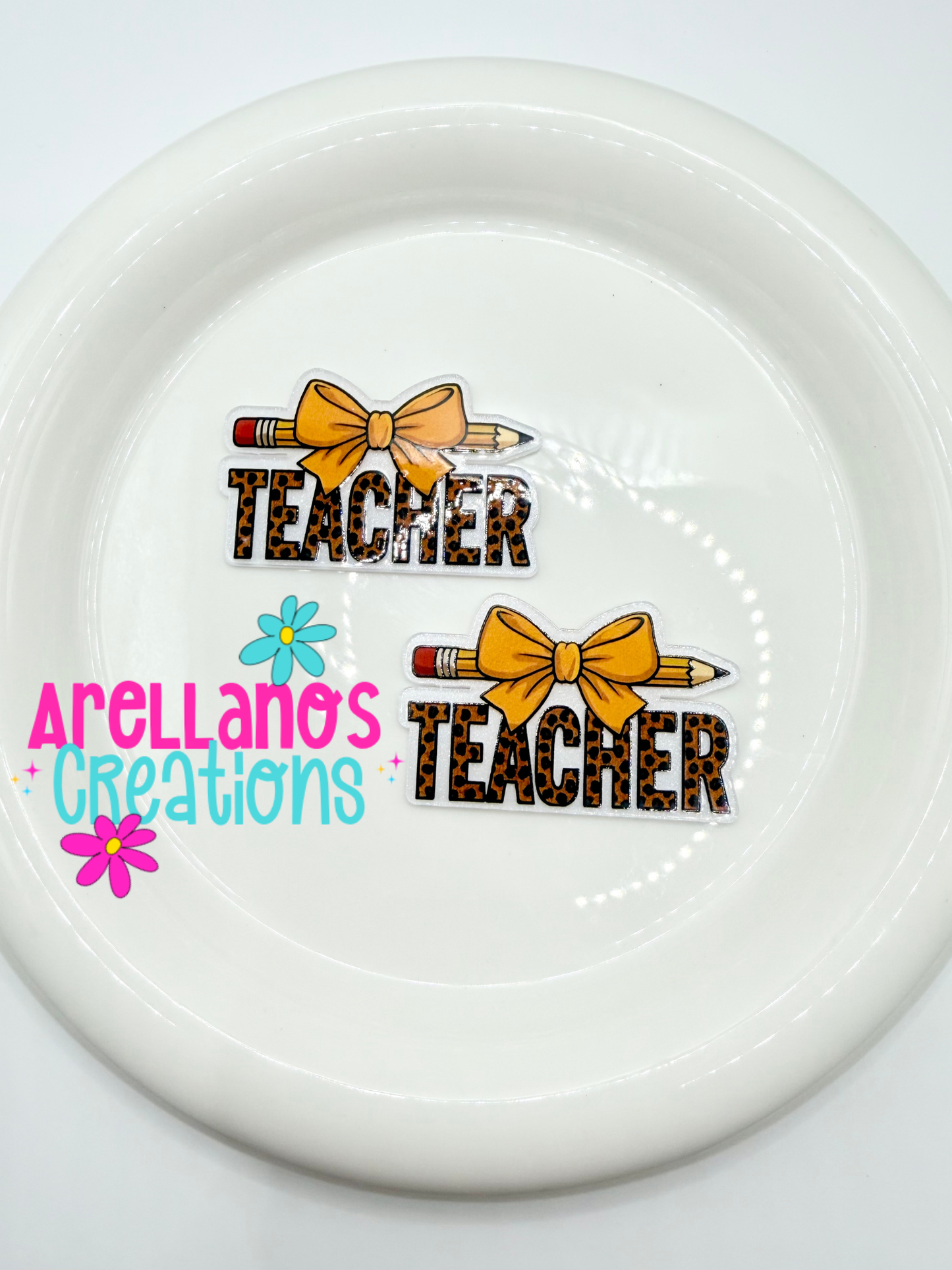 #47 teacher cheetah bow - acrylic flatback