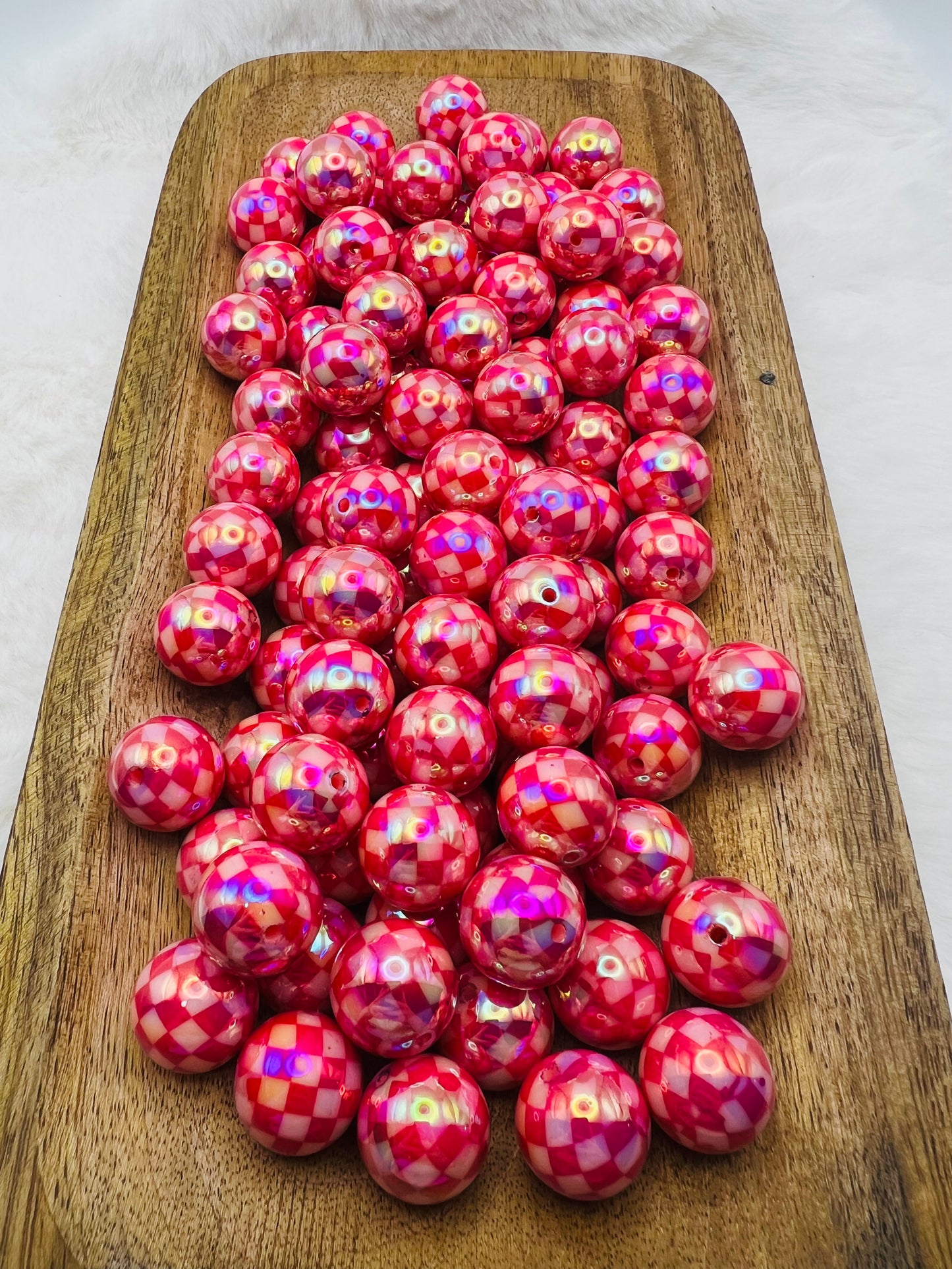 20mm hot pink checkered AB bubblegum beads