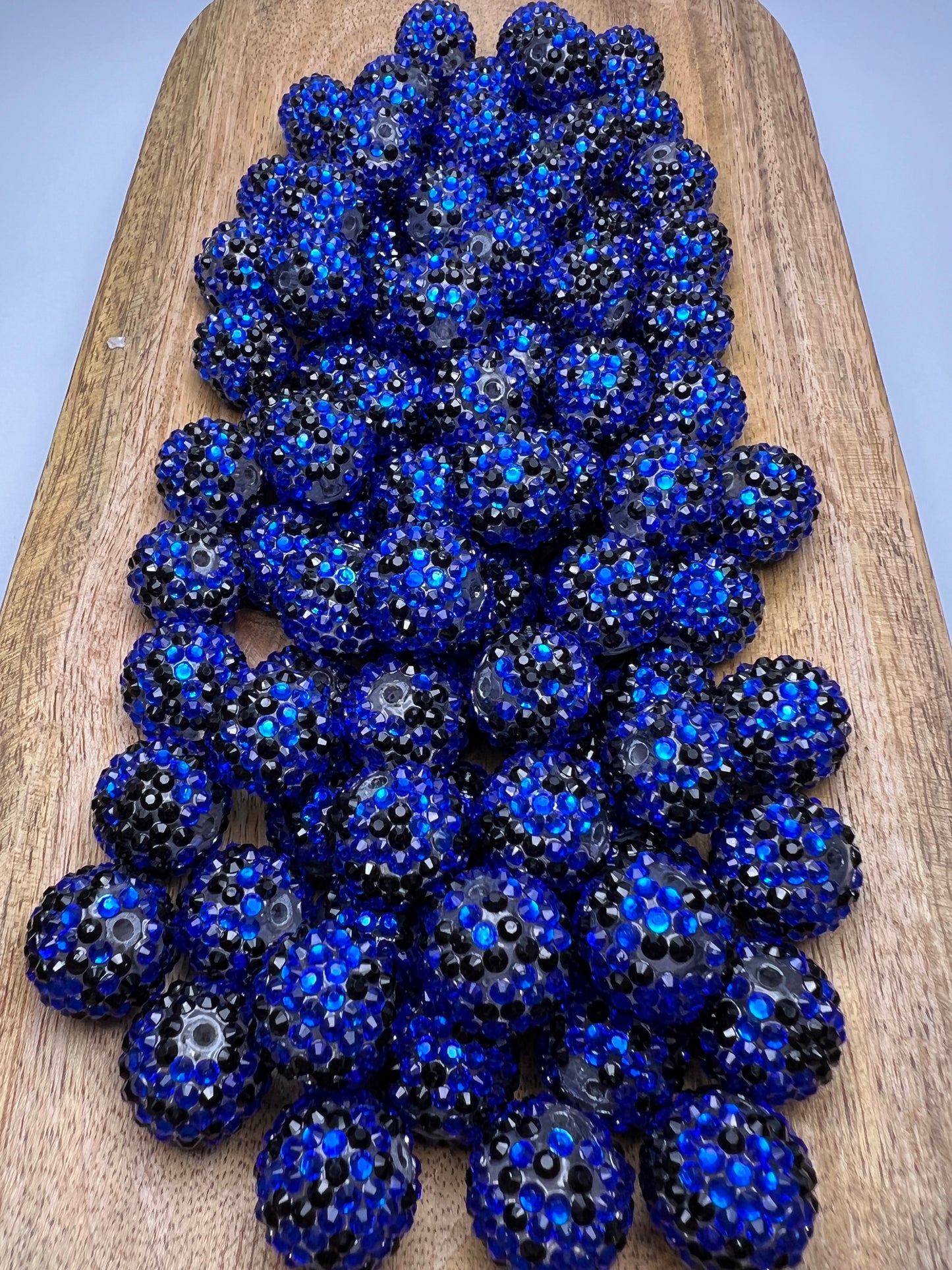 20mm Royal Blue & Black Confetti Rhinestone Beads