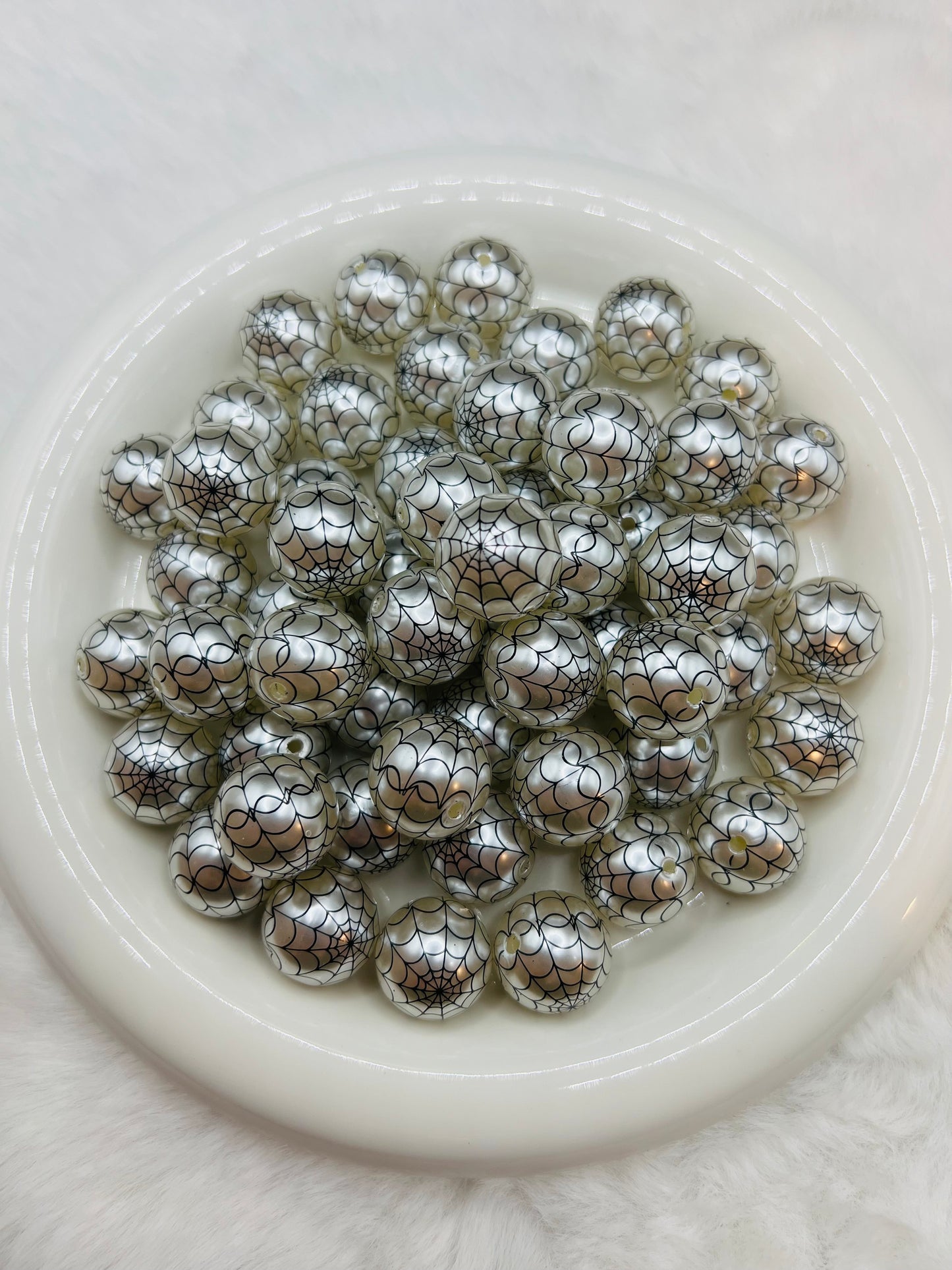 20mm silver chrome spider web bubblegum beads