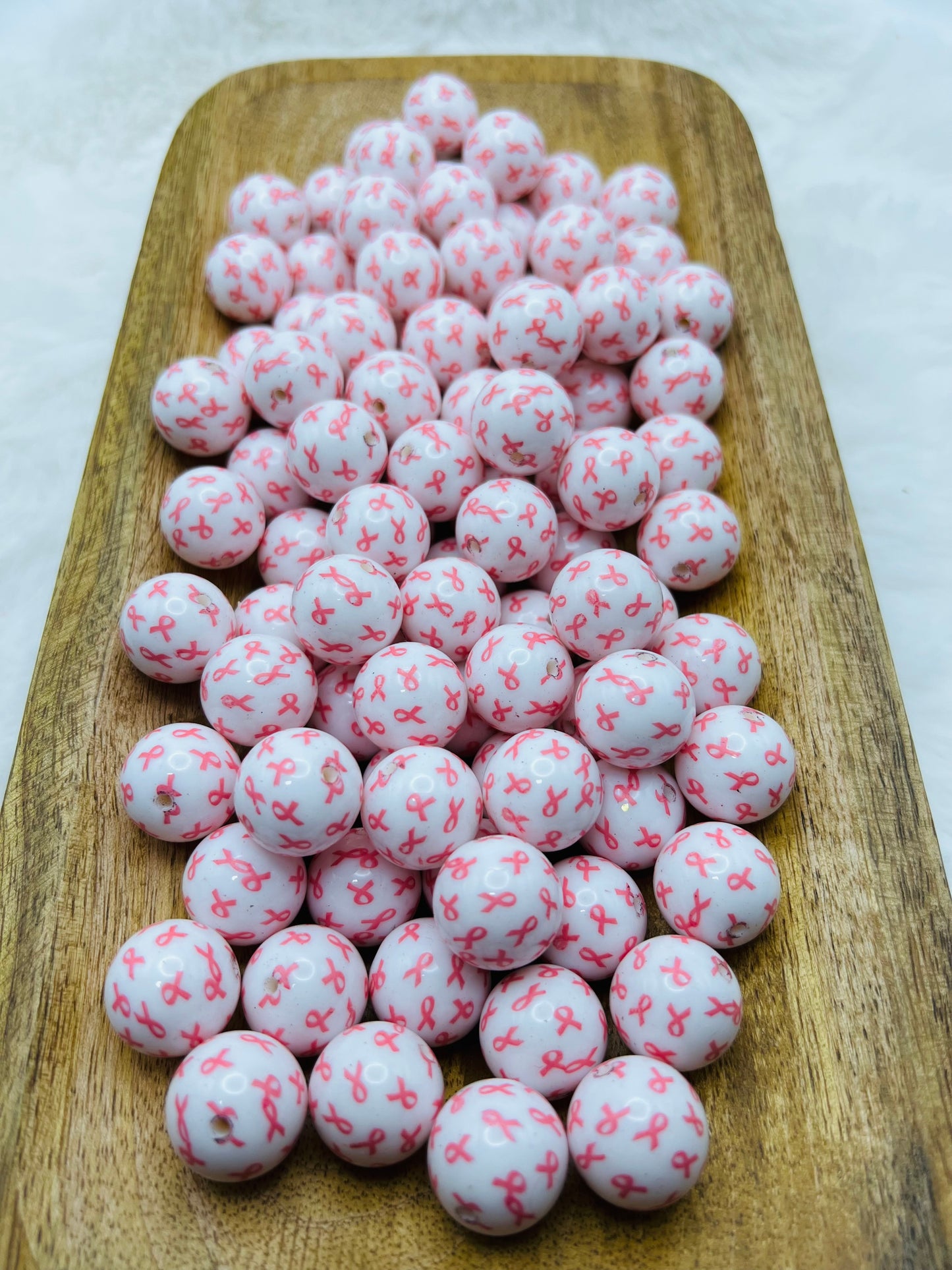Pink ribbon 20mm bubblegum beads