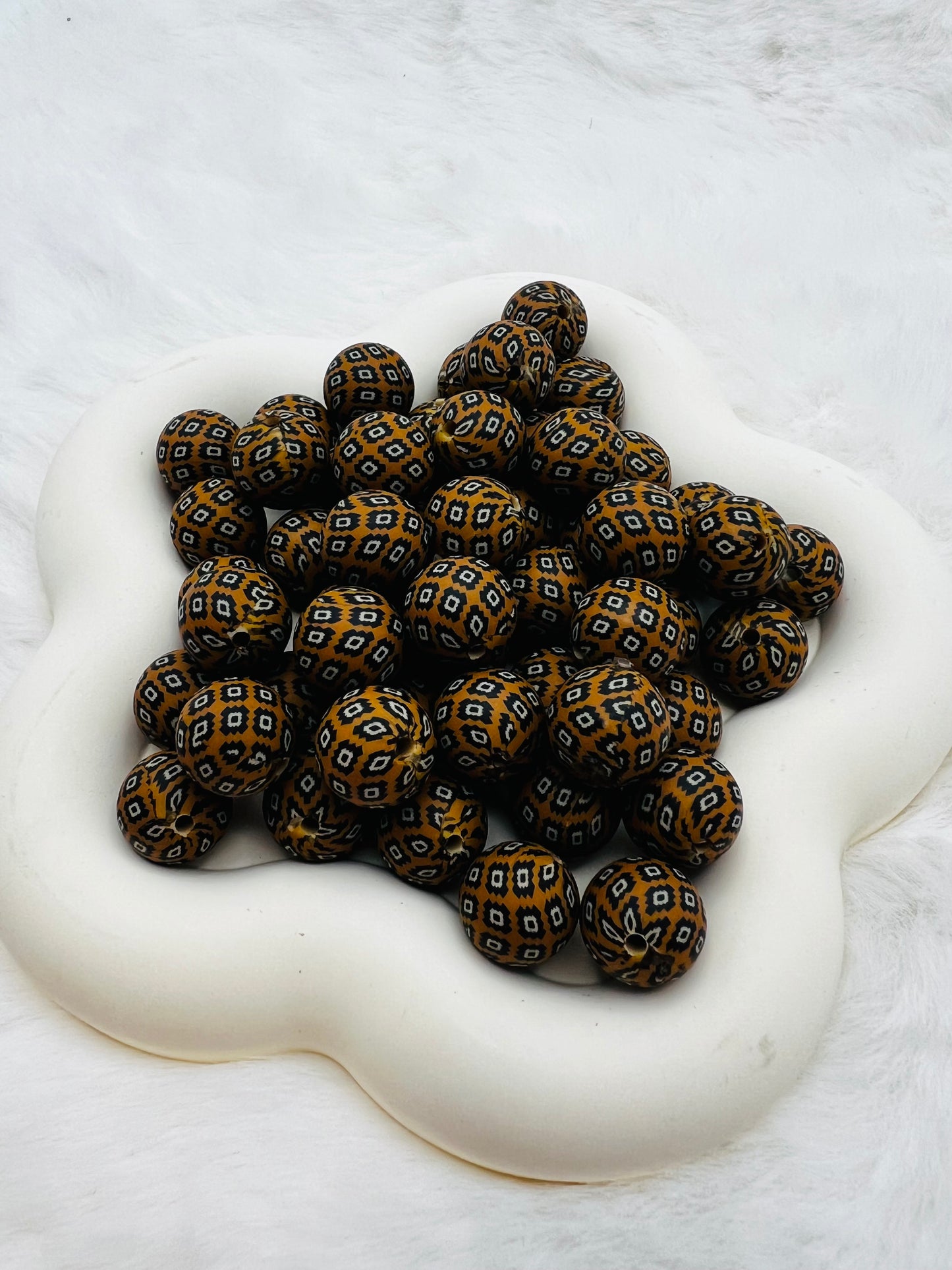 15mm brown western Aztec print silicone beads