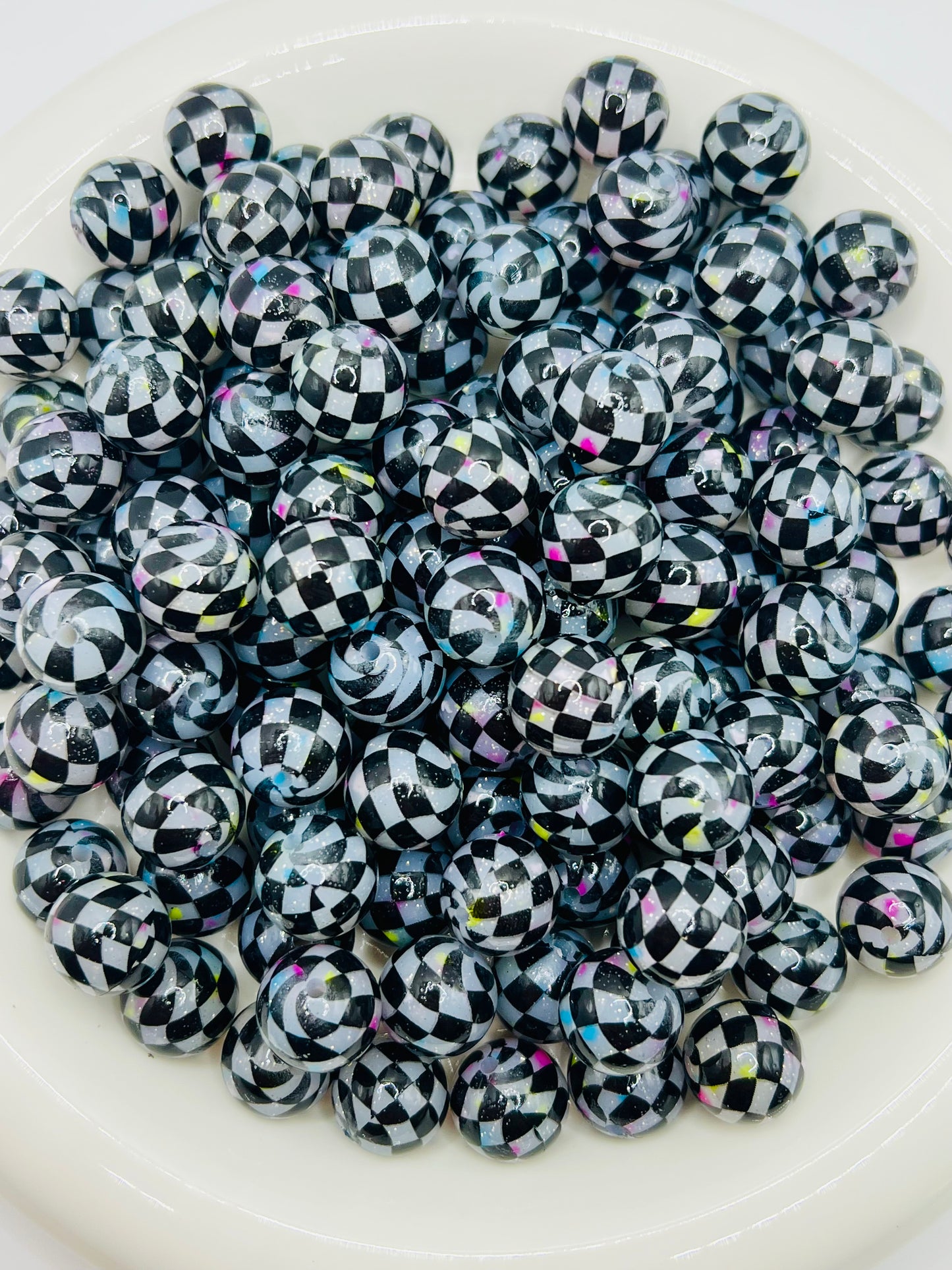 Clear glitter liquid checkered silicone beads