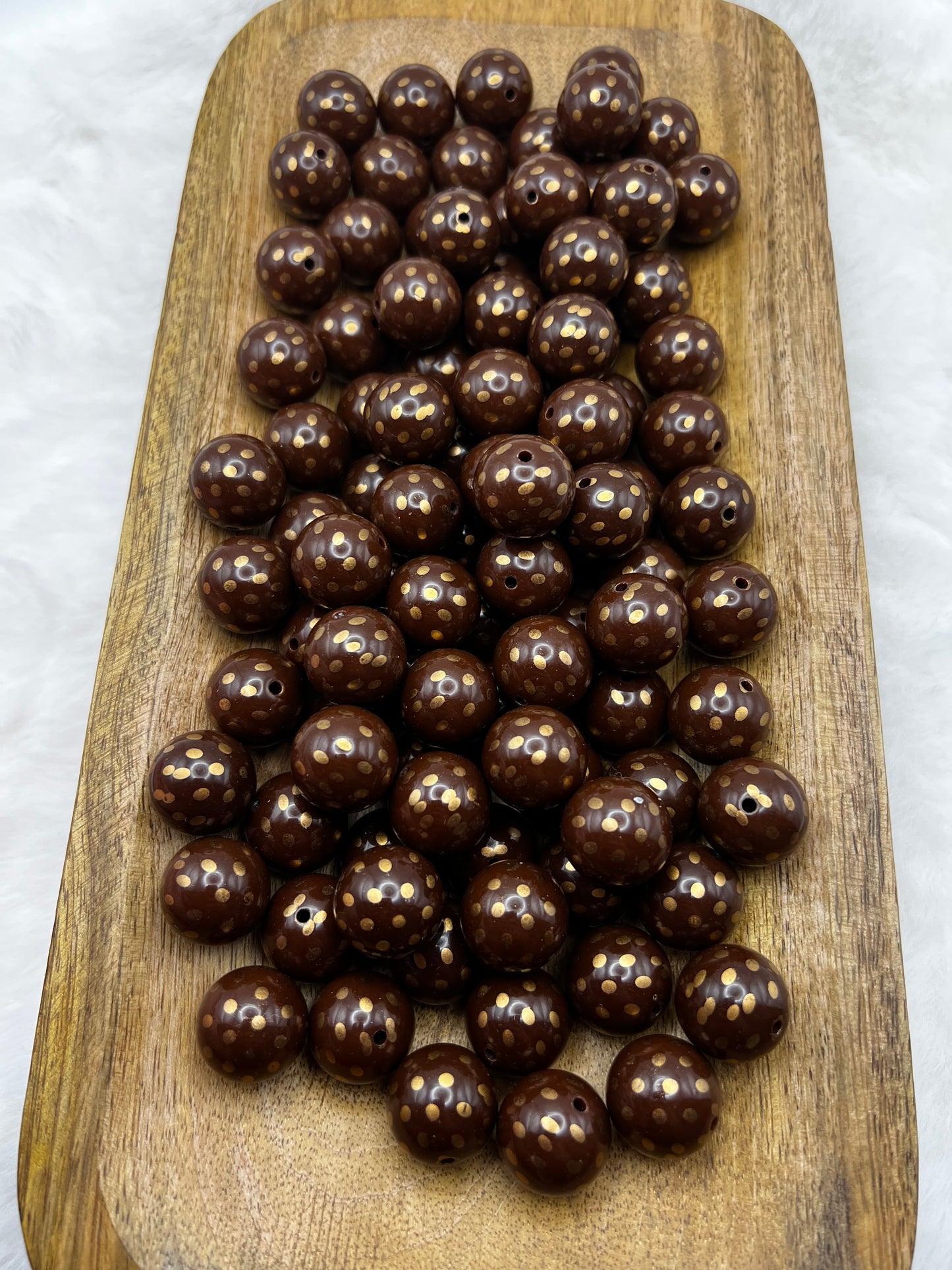 Brown & gold polka dot 20mm bubblegum beads