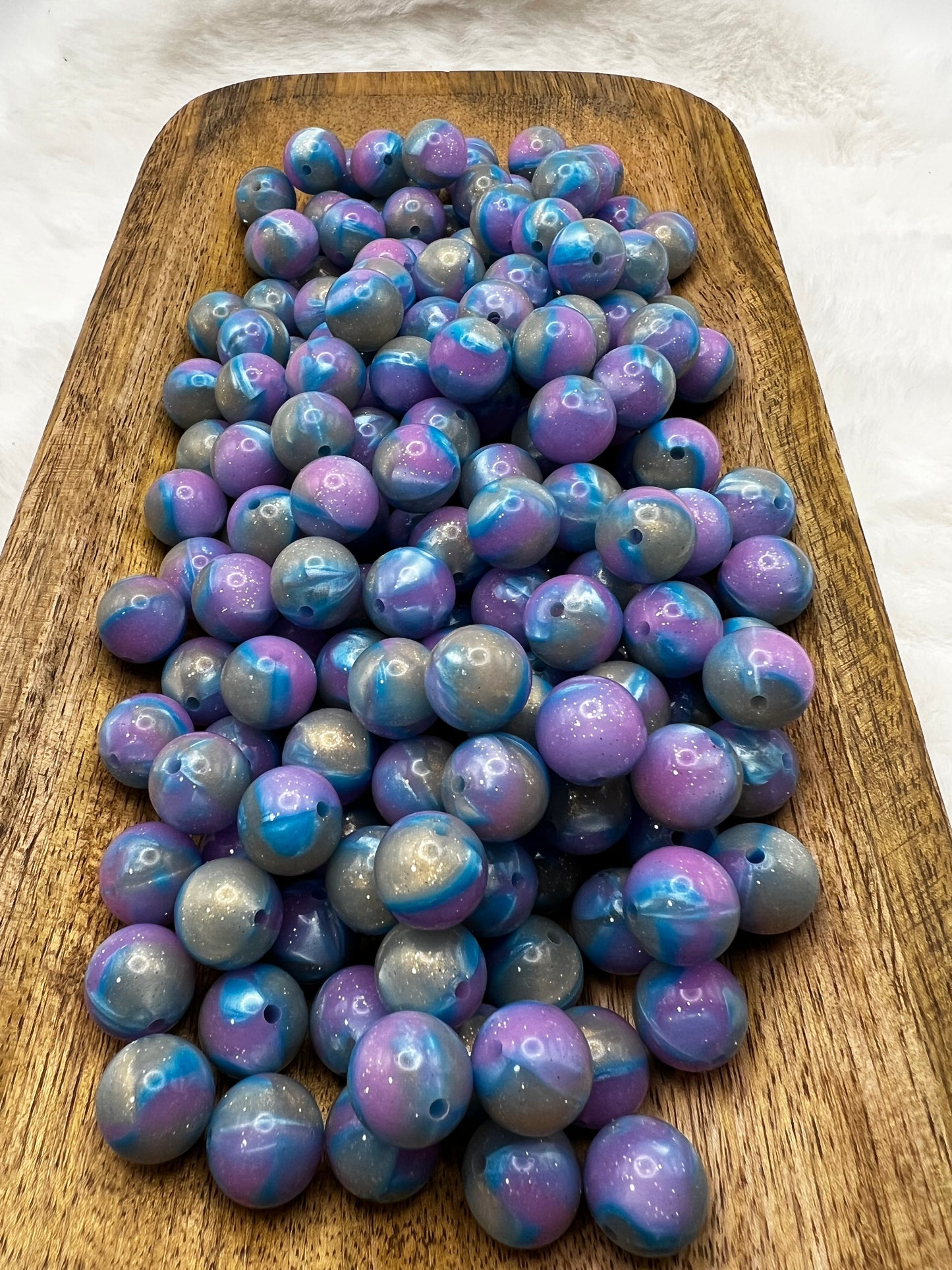 15mm blue raspberry shiny glitter swirl silicone beads
